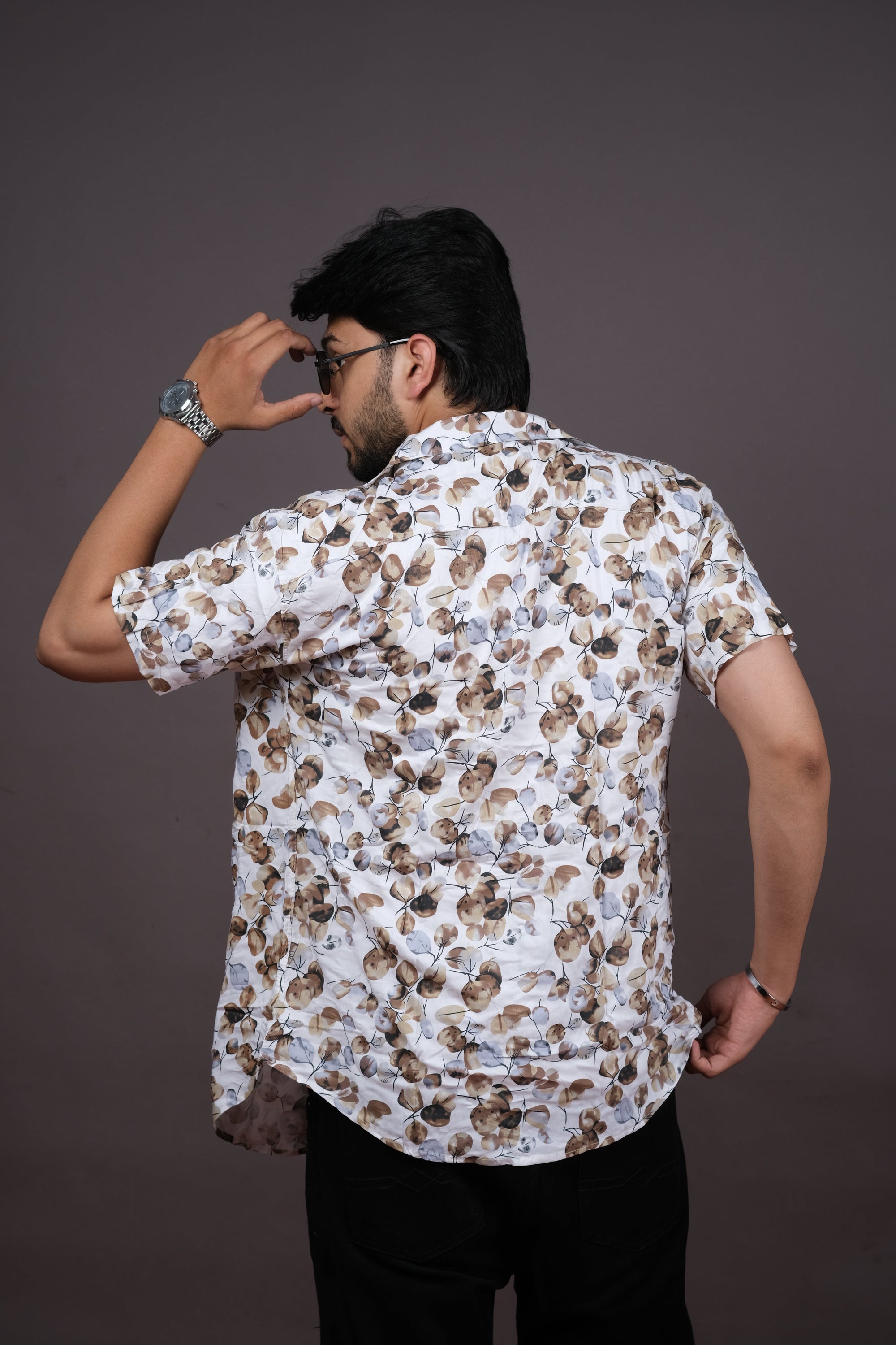 White & Brown Floral Casual Shirt for Men