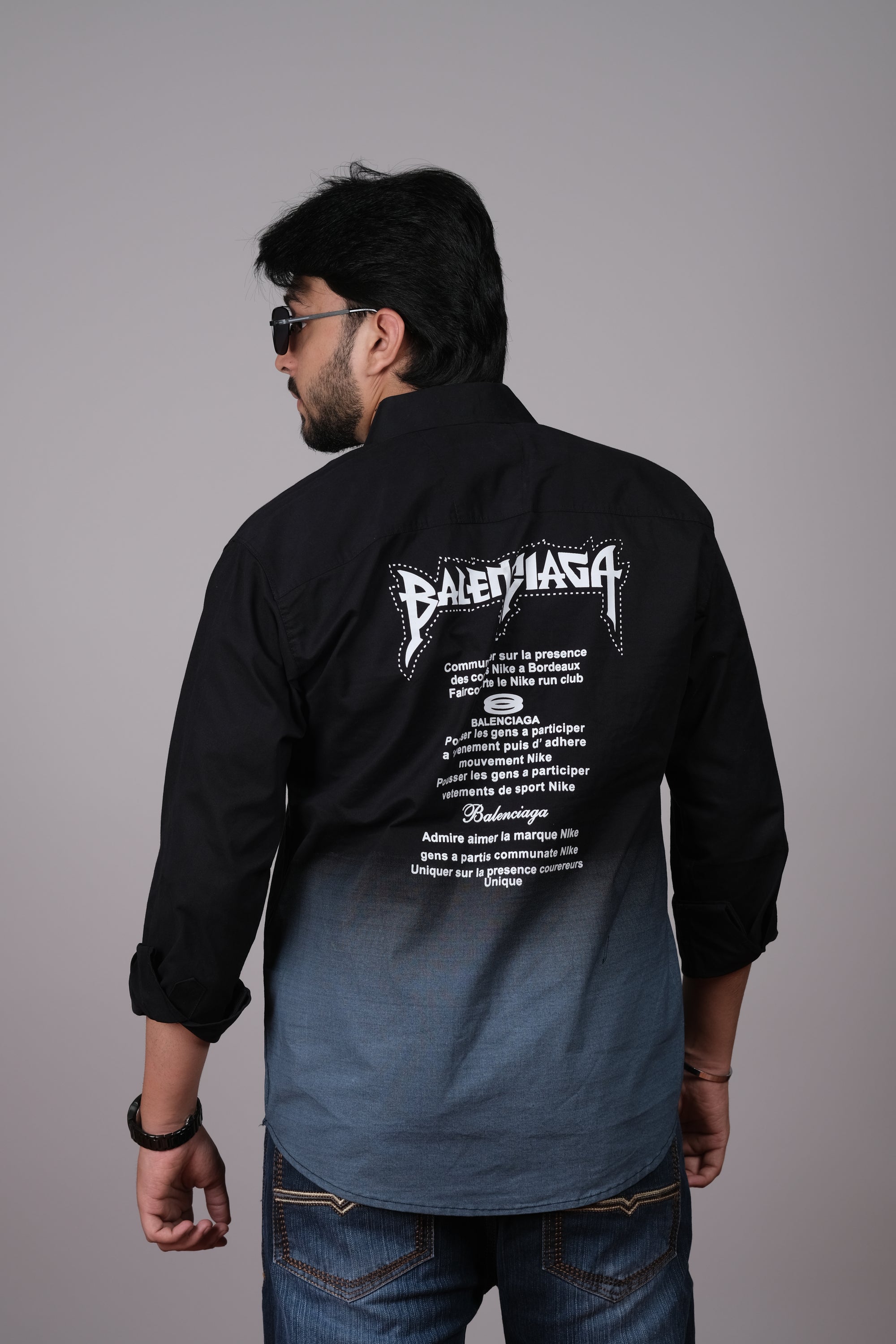 Men's Ombre Black-Blue Cotton Shirt | Stylish Casual Wear