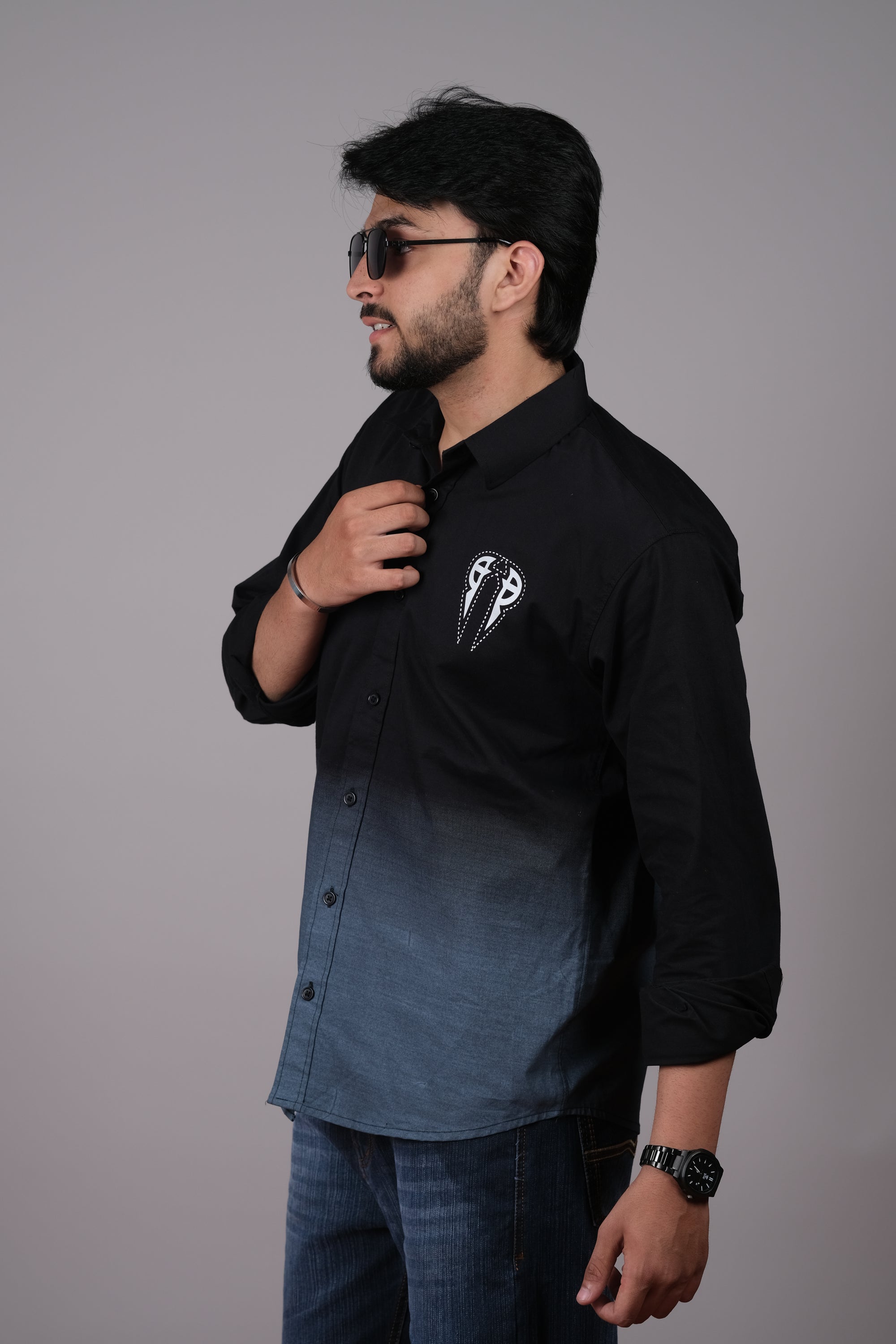Men's Ombre Black-Blue Cotton Shirt | Stylish Casual Wear