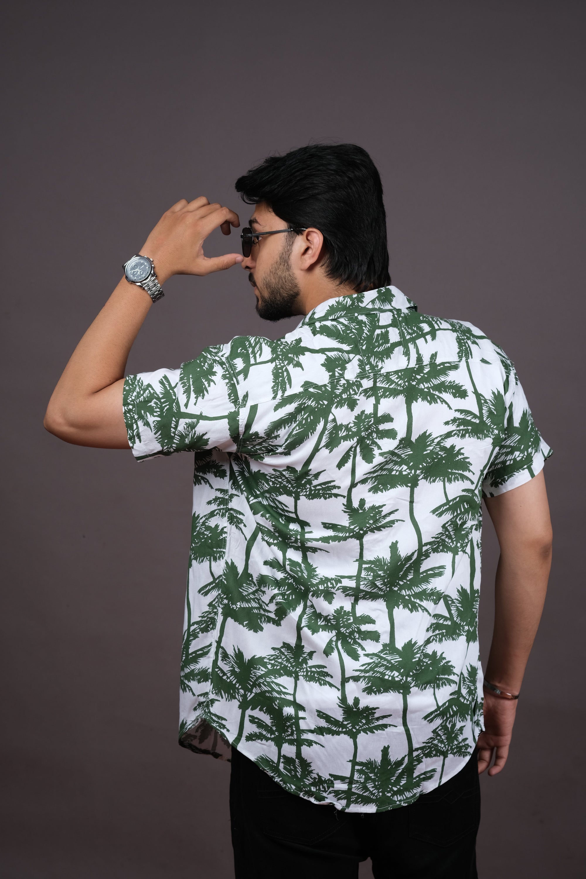 Men's Green Palm Tree Print Summer Shirt