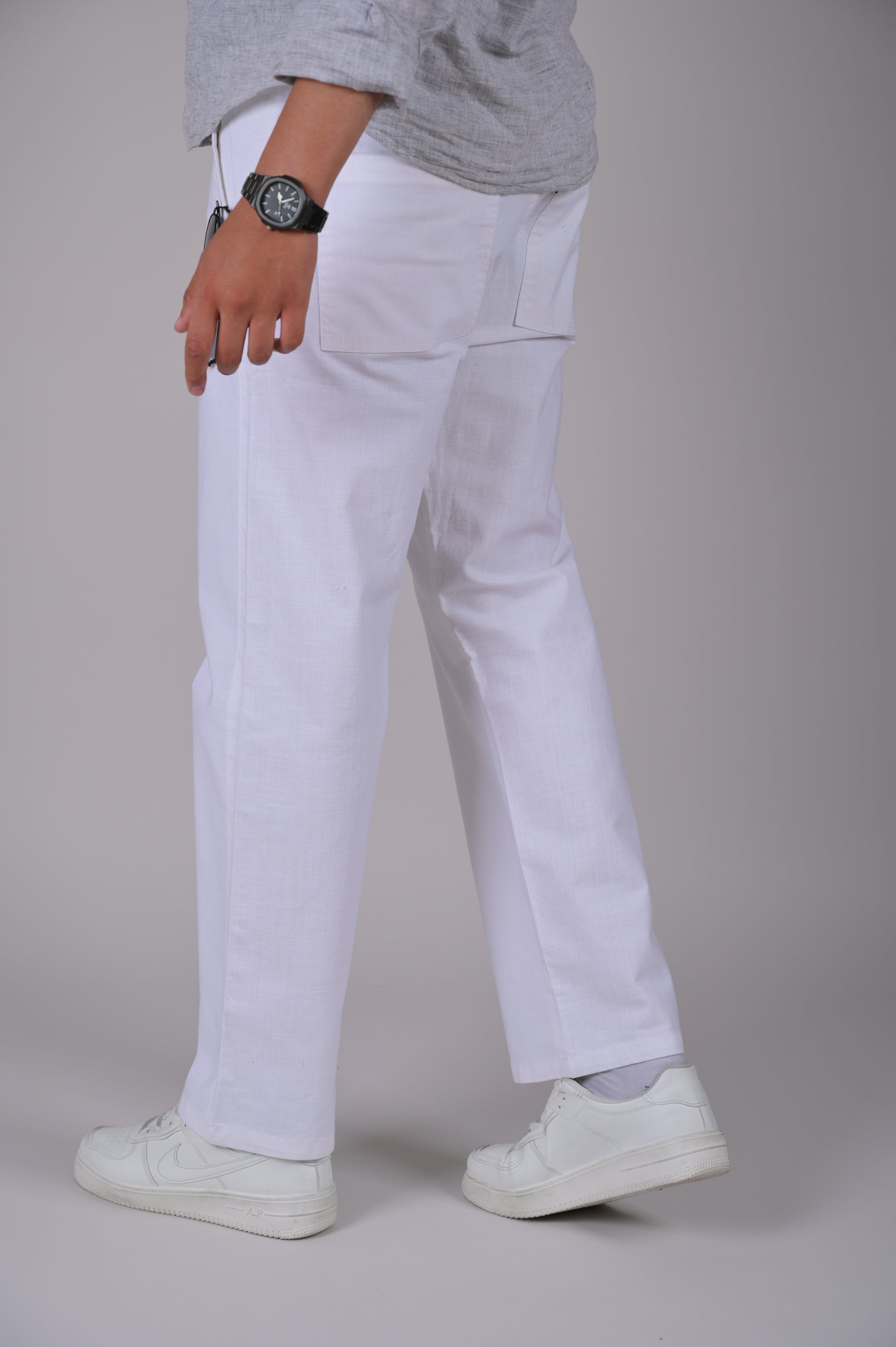 White Drawstring Relaxed Fit Pants