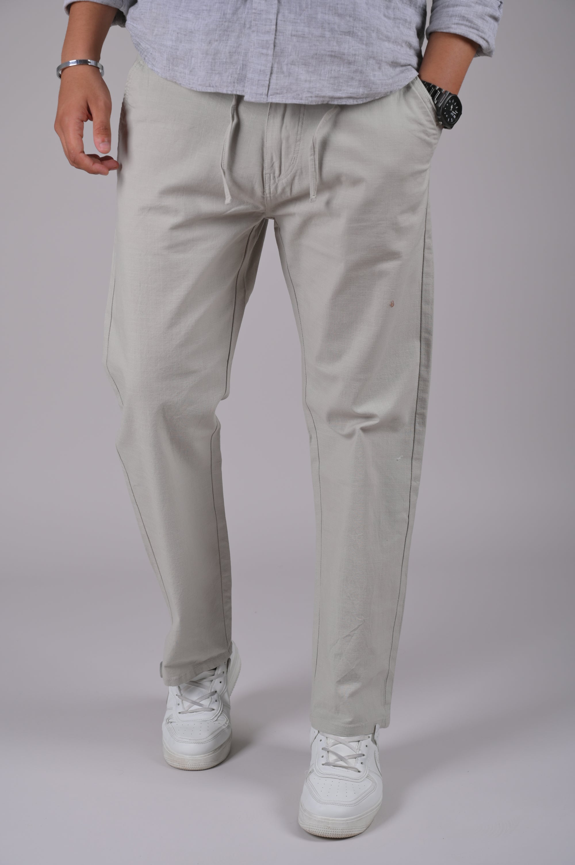Cream Drawstring Relaxed Fit Pants