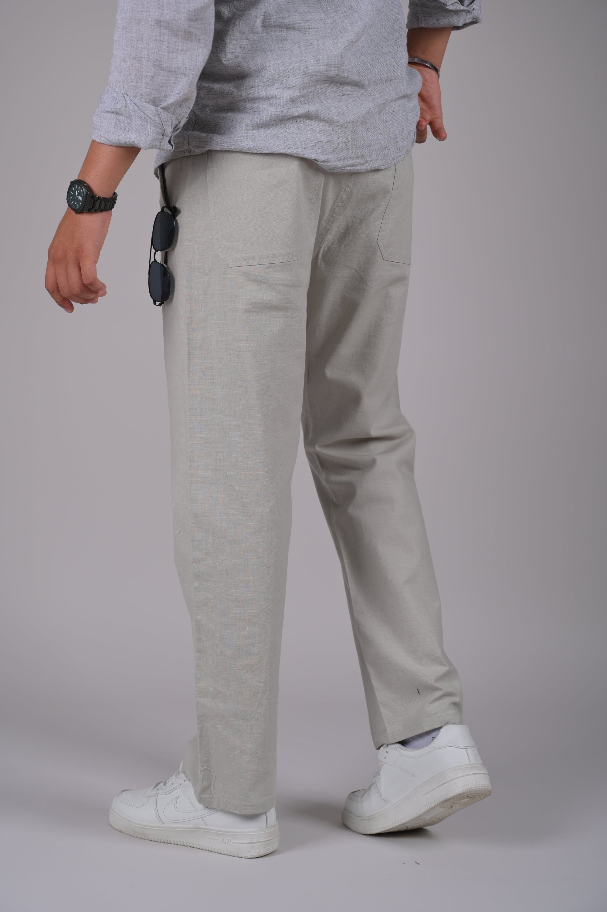 Cream Drawstring Relaxed Fit Pants