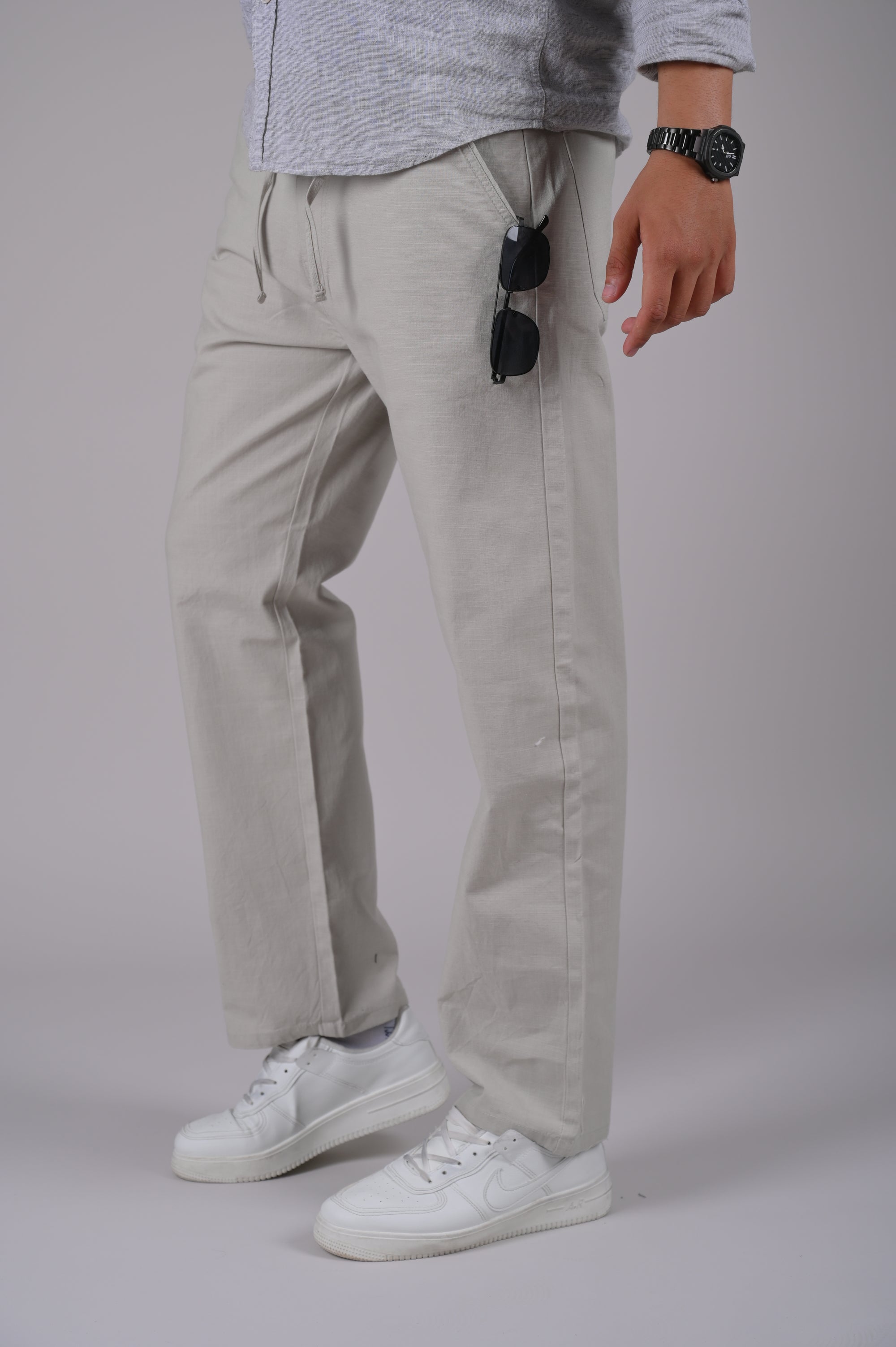 Cream Drawstring Relaxed Fit Pants