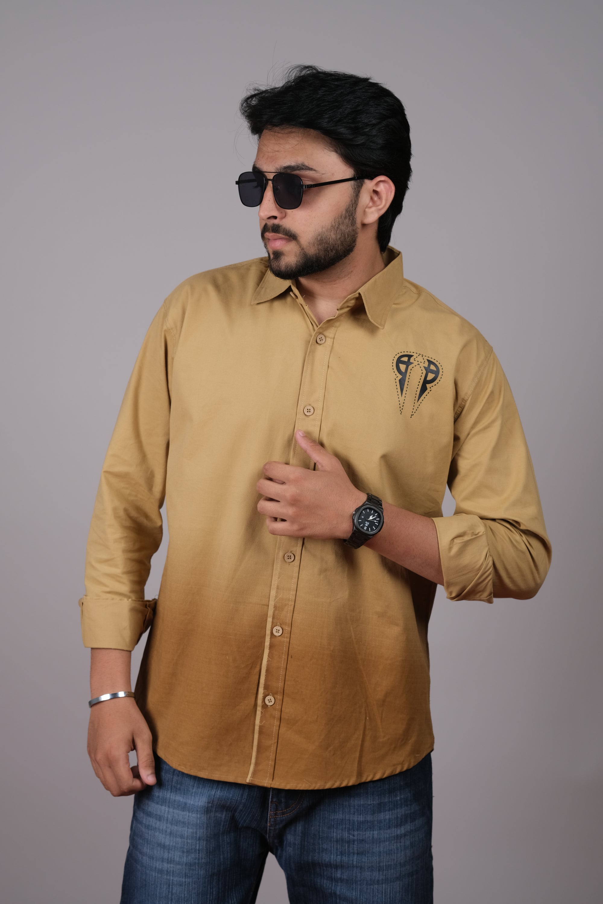 Men's Ombre Tan-Brown Cotton Shirt | Stylish Casual Wear