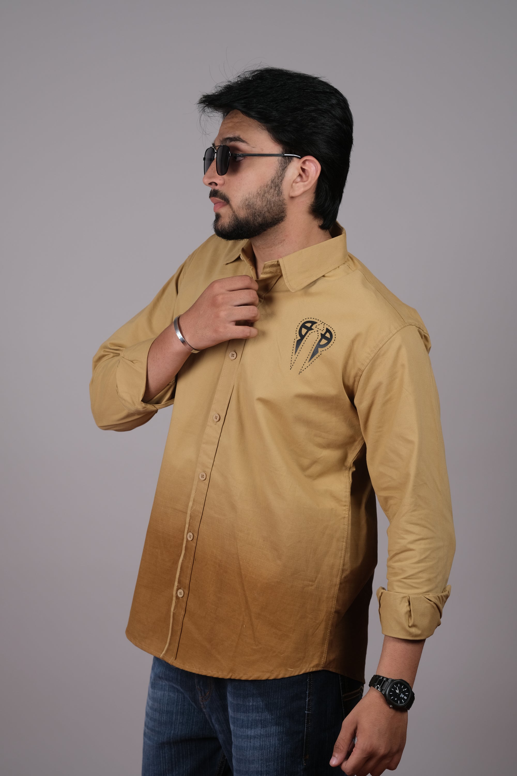 Men's Ombre Tan-Brown Cotton Shirt | Stylish Casual Wear