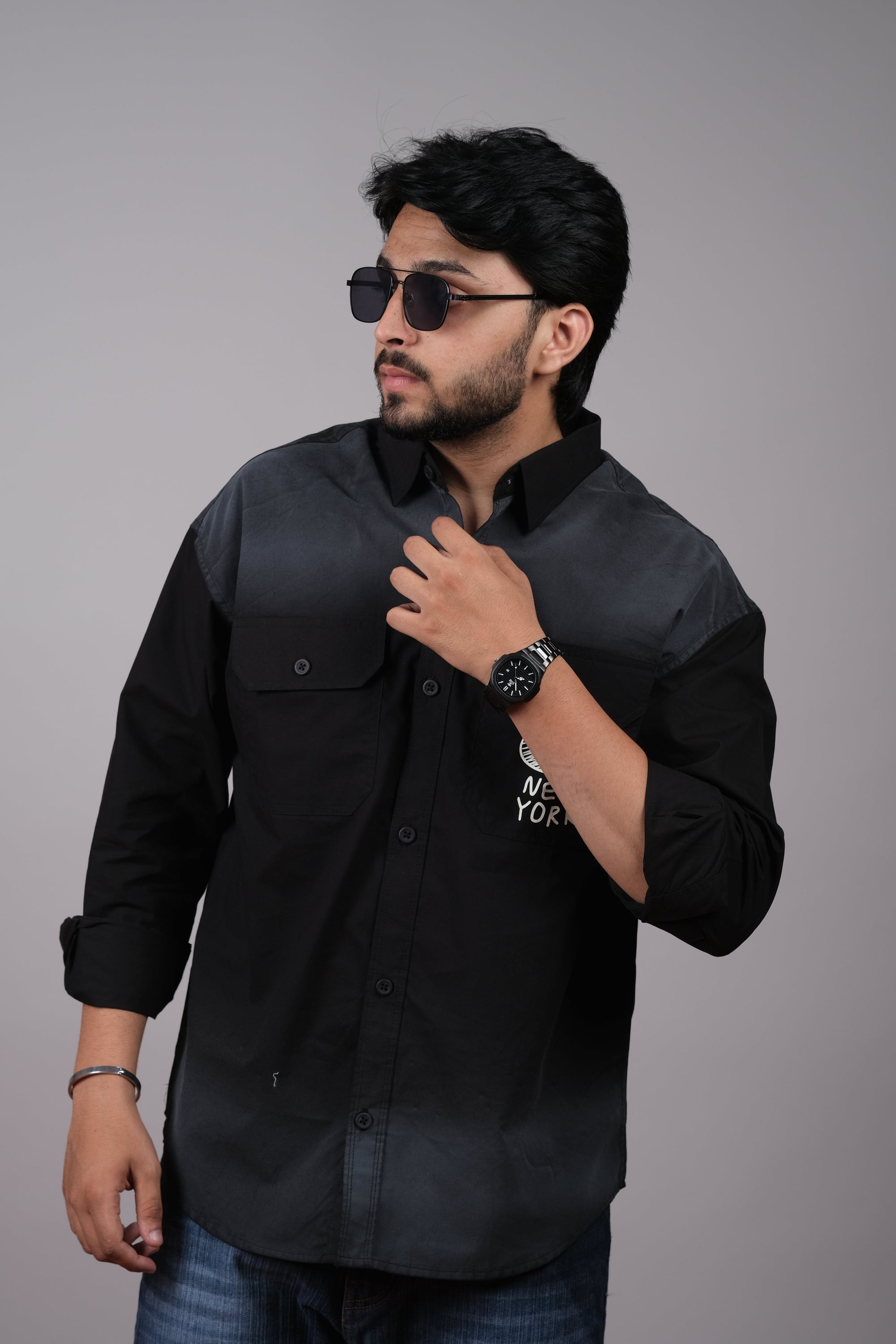 Black and Grey Colorblock New York Shirt