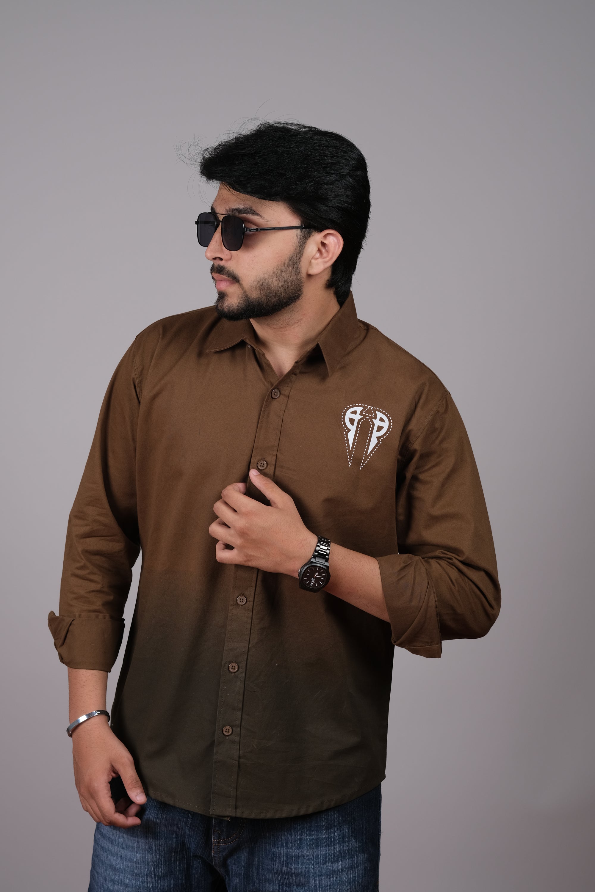 Men's Ombre Brown-Dark Brown Cotton Shirt | Casual Style