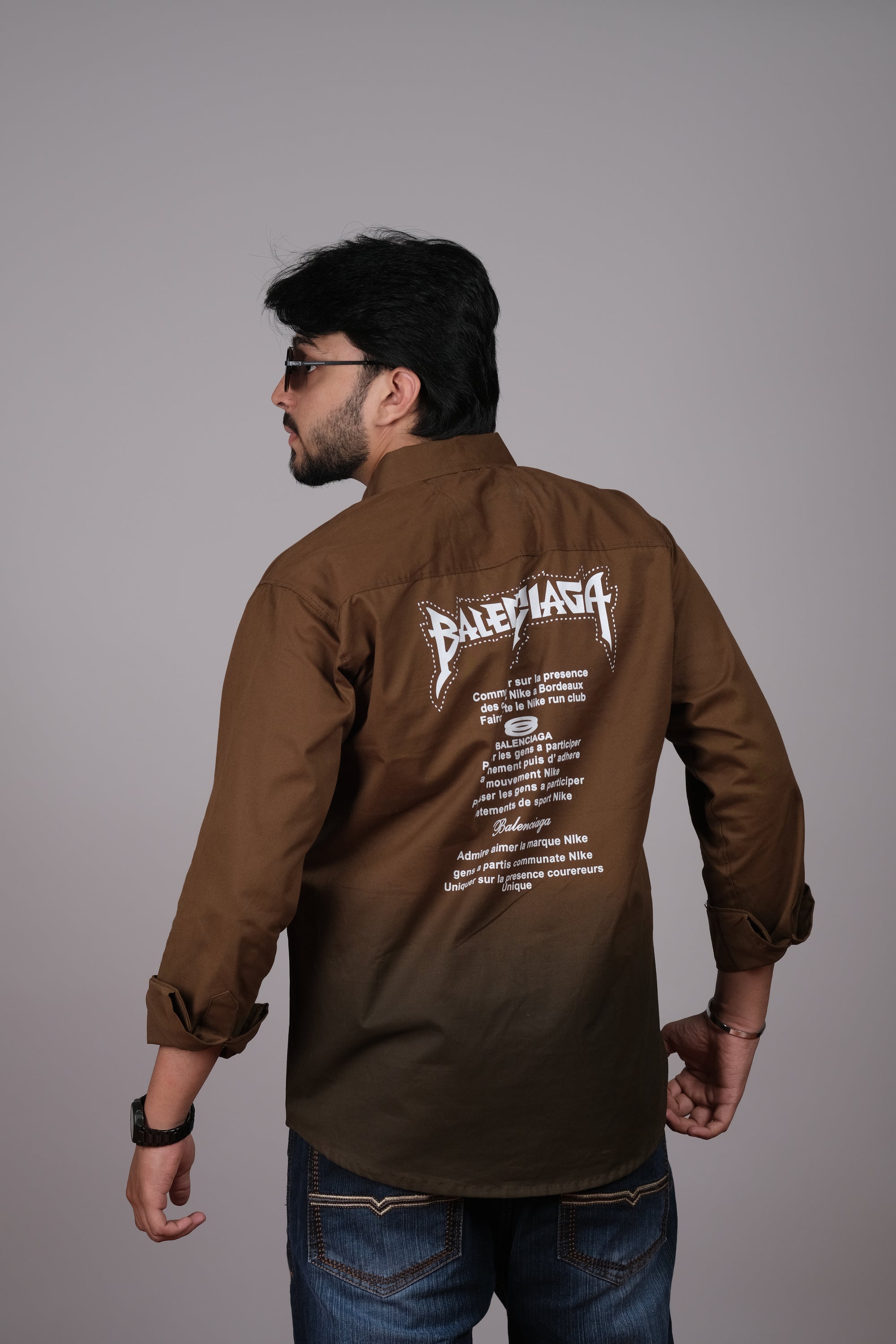 Men's Ombre Brown-Dark Brown Cotton Shirt | Casual Style