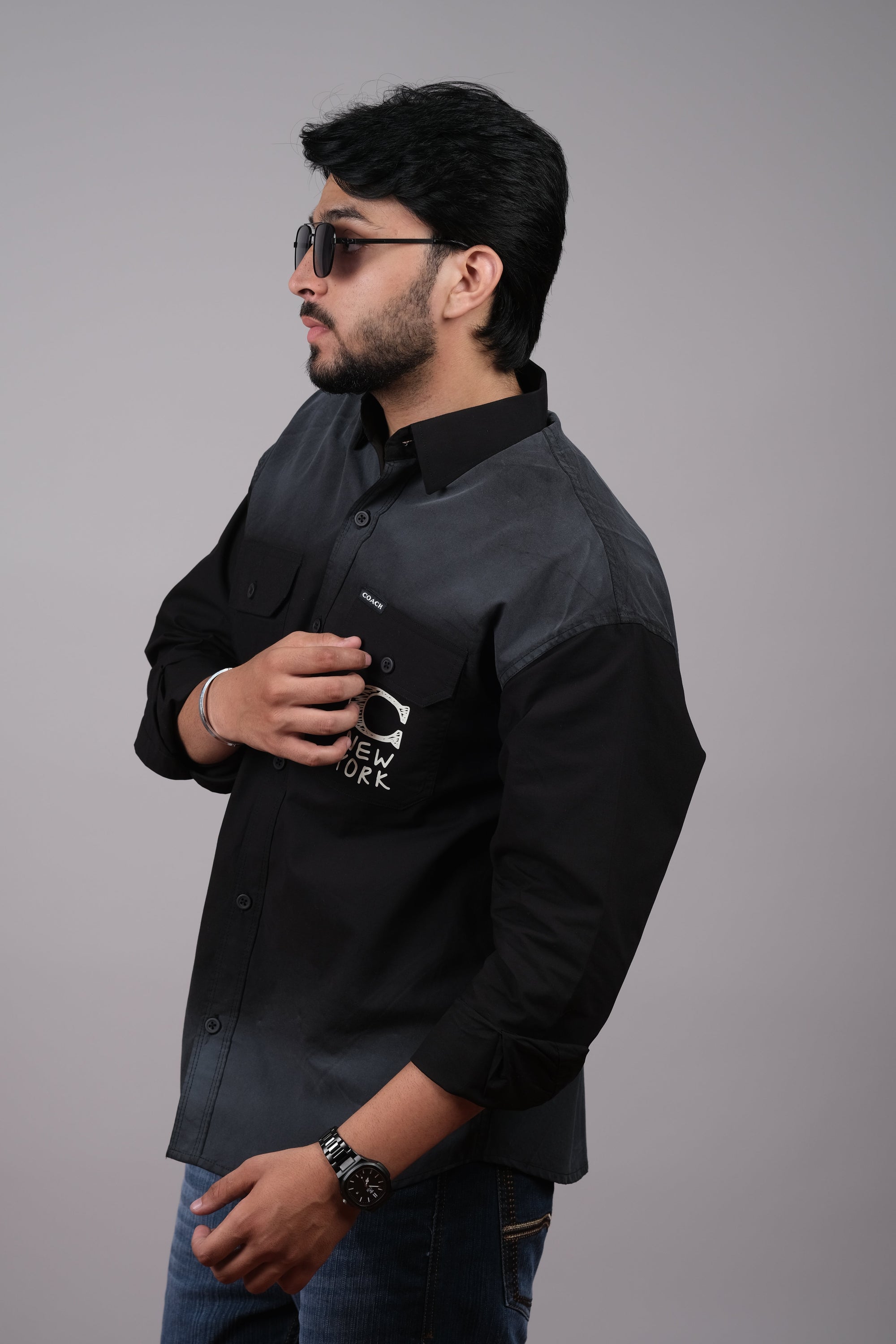 Black and Grey Colorblock New York Shirt
