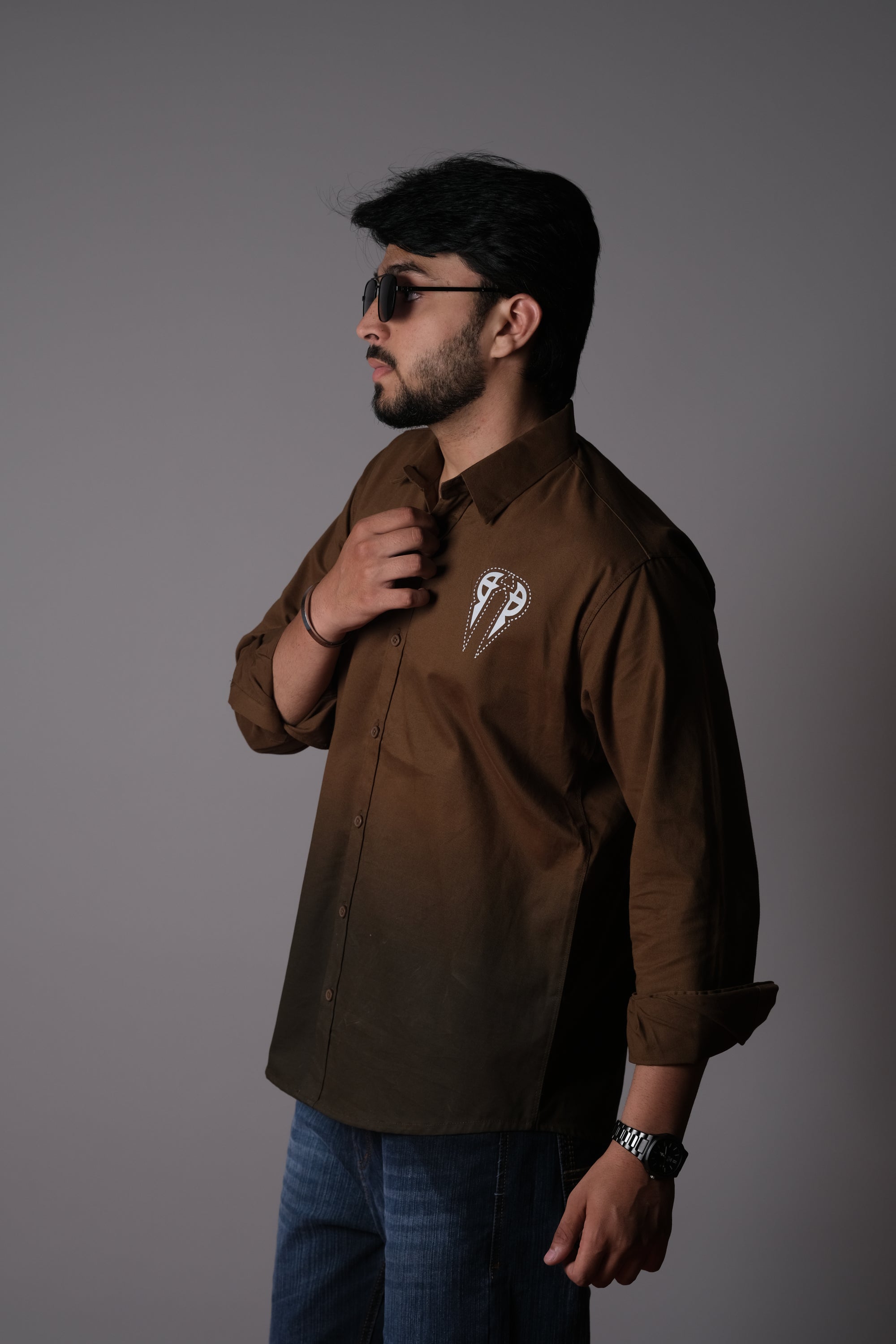 Men's Ombre Brown-Dark Brown Cotton Shirt | Casual Style