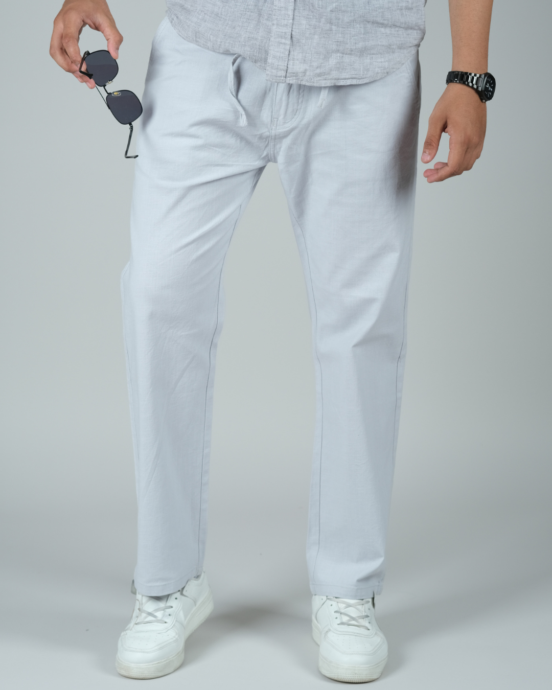 White Drawstring Relaxed Fit Pants