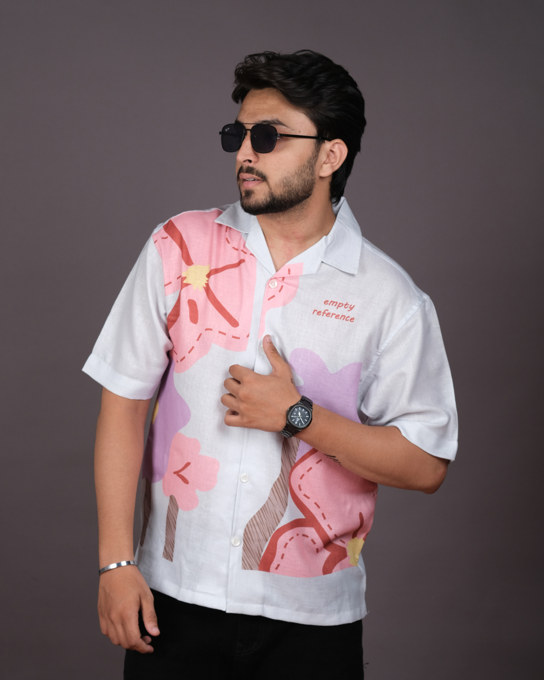 Men’s Linen Cuban Collar Shirt with Pastel Abstract Print