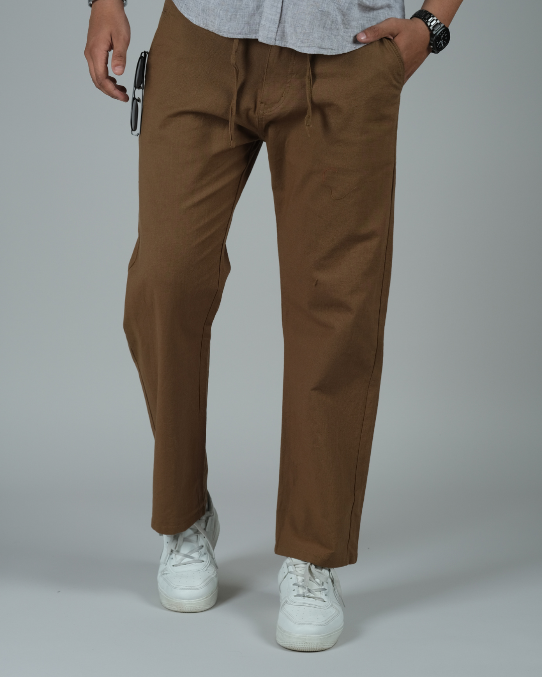 Brown Drawstring Relaxed Fit Pants