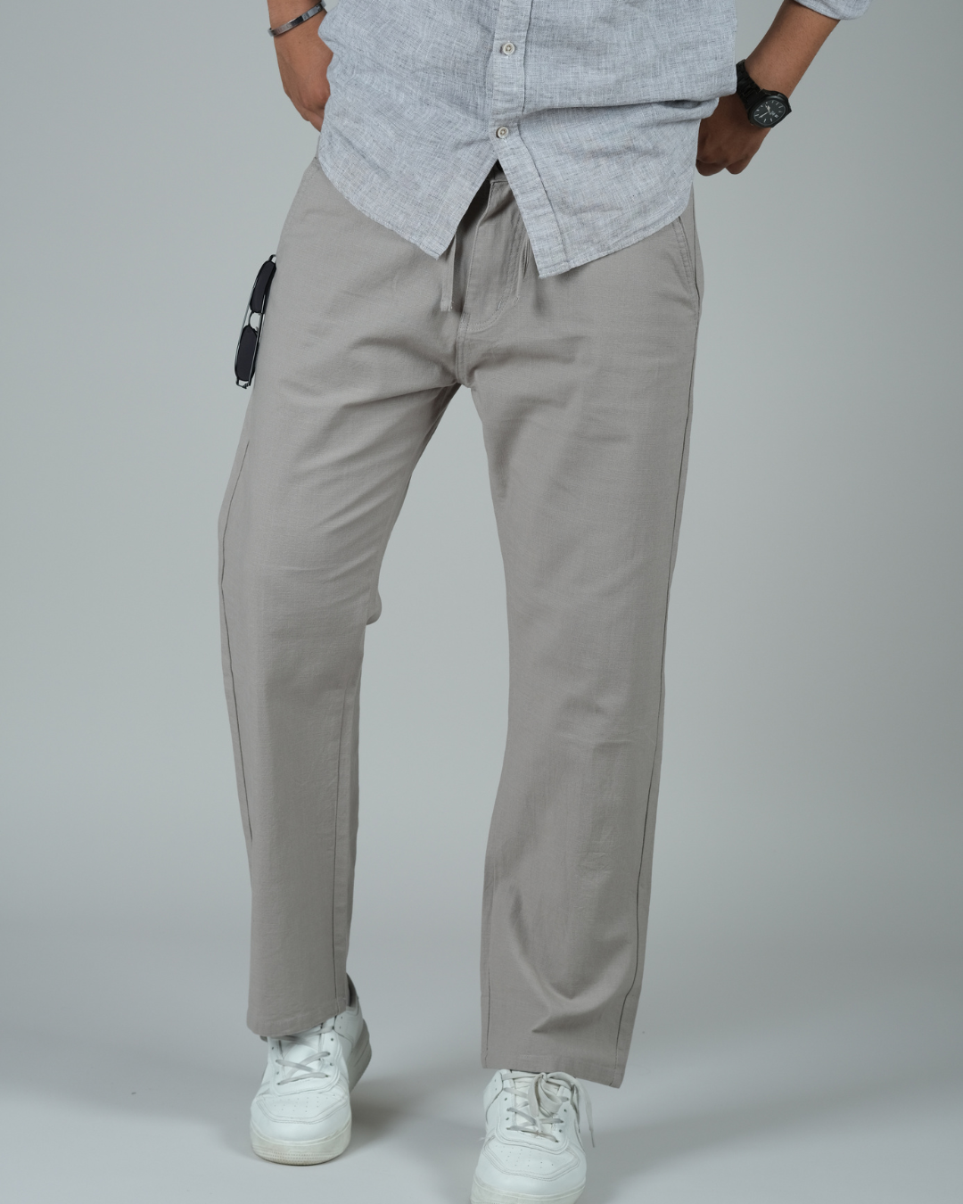 White Drawstring Relaxed Fit Pants