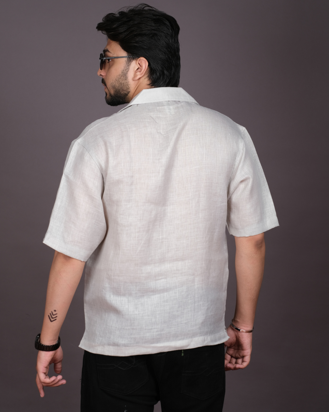 Men’s Linen Cuban Collar Shirt with Bold Floral