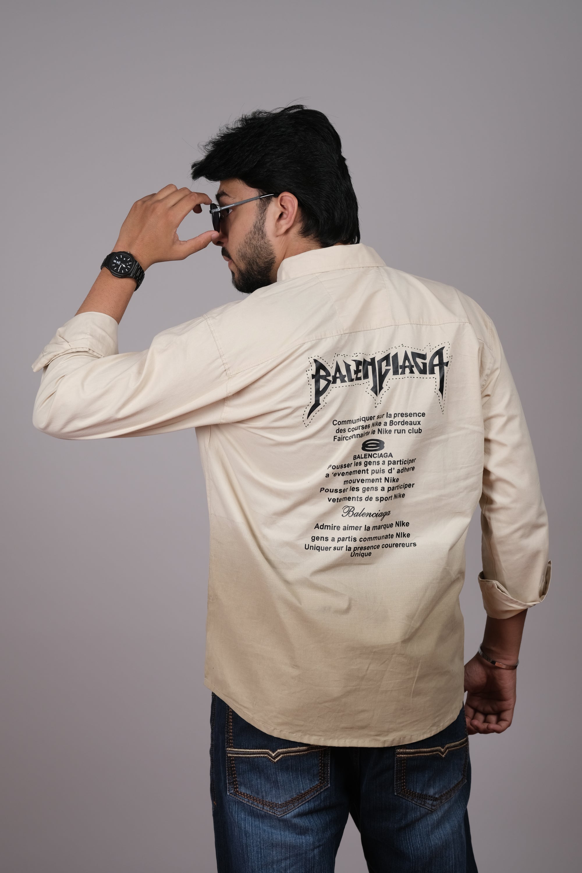 Men's Ombre Beige-Light Brown Cotton Shirt | Casual Style