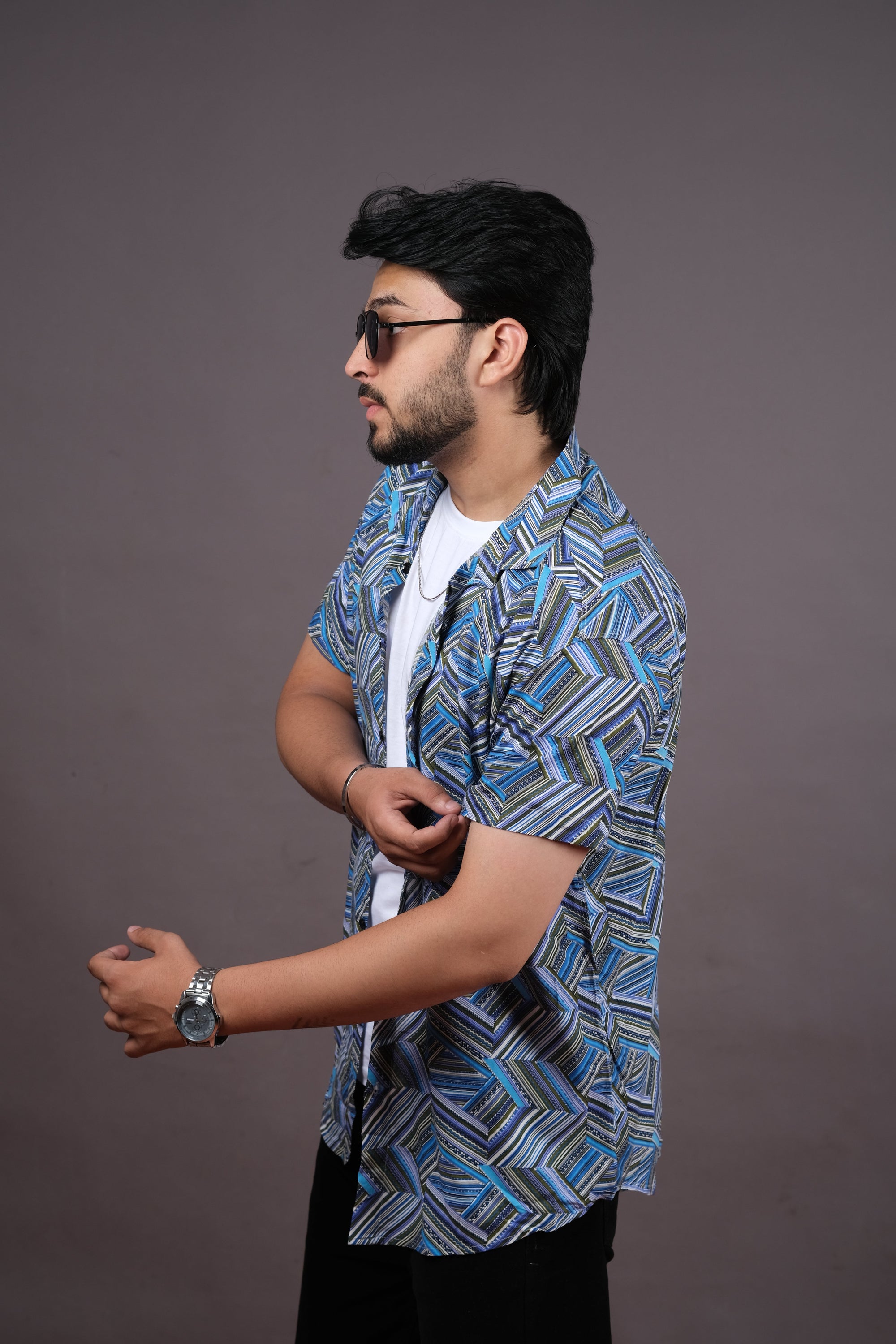 Men’s Blue Geometric Print Casual Shirt