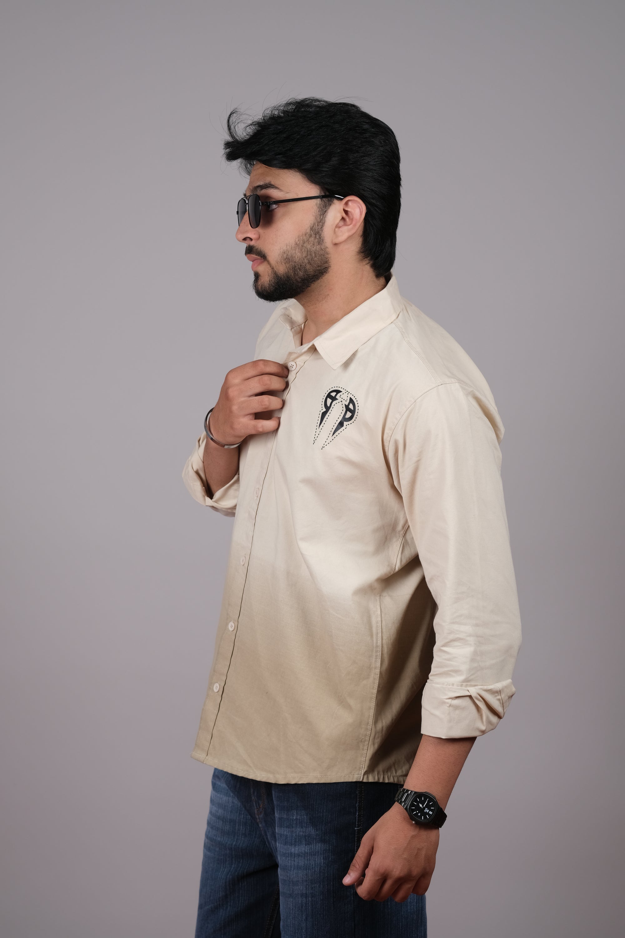 Men's Ombre Beige-Light Brown Cotton Shirt | Casual Style