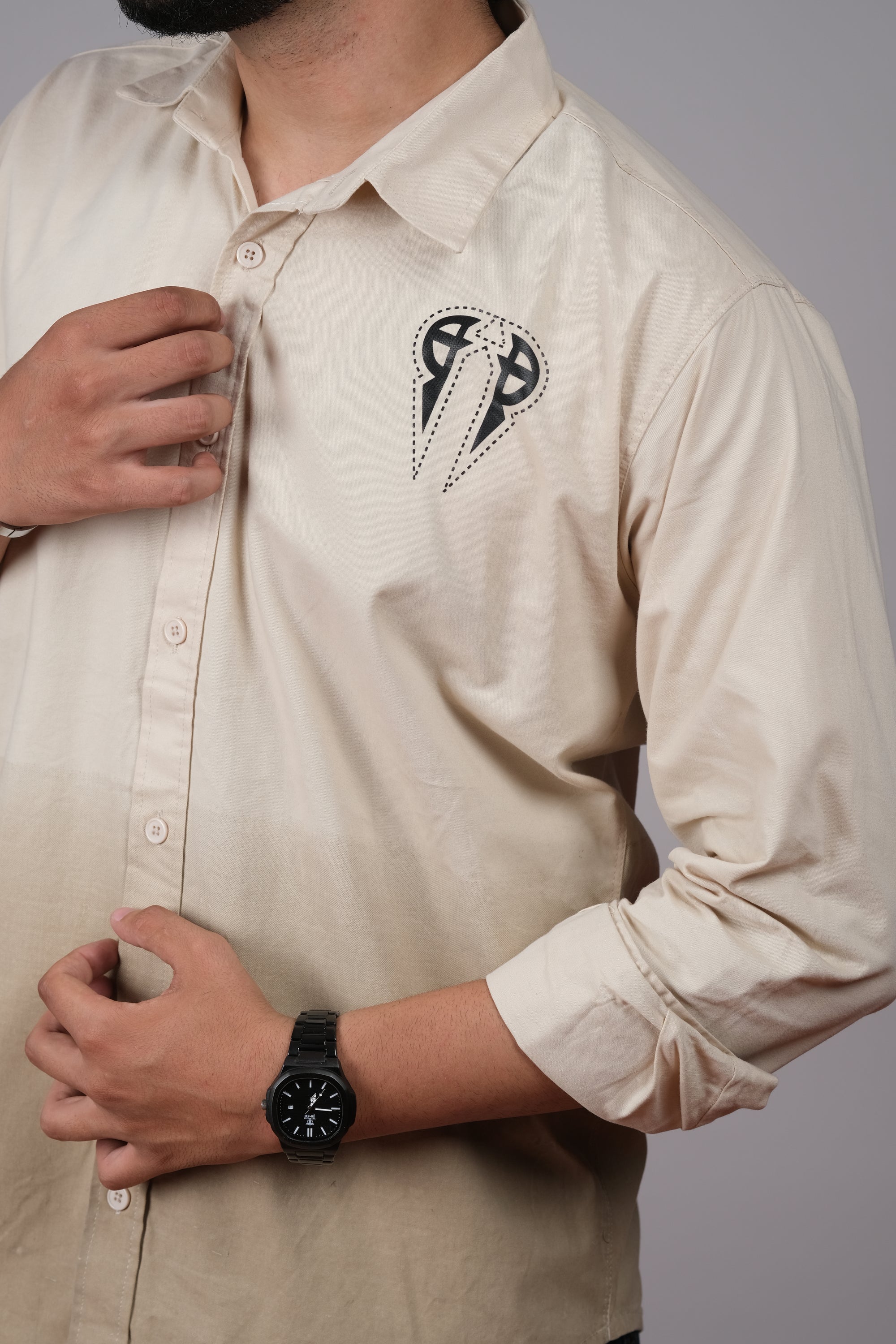 Men's Ombre Beige-Light Brown Cotton Shirt | Casual Style