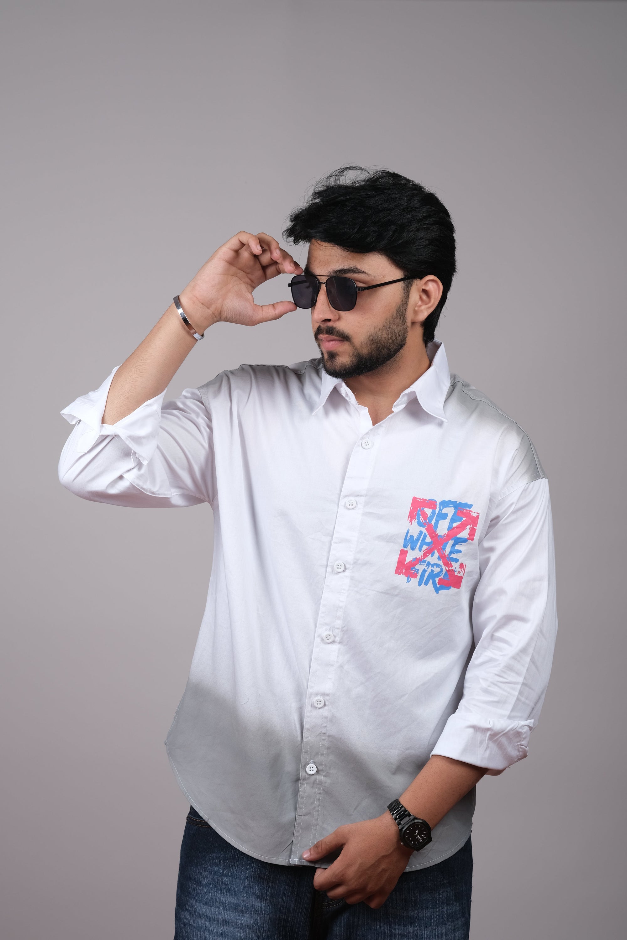 Men's White Graphic Pocket Shirt