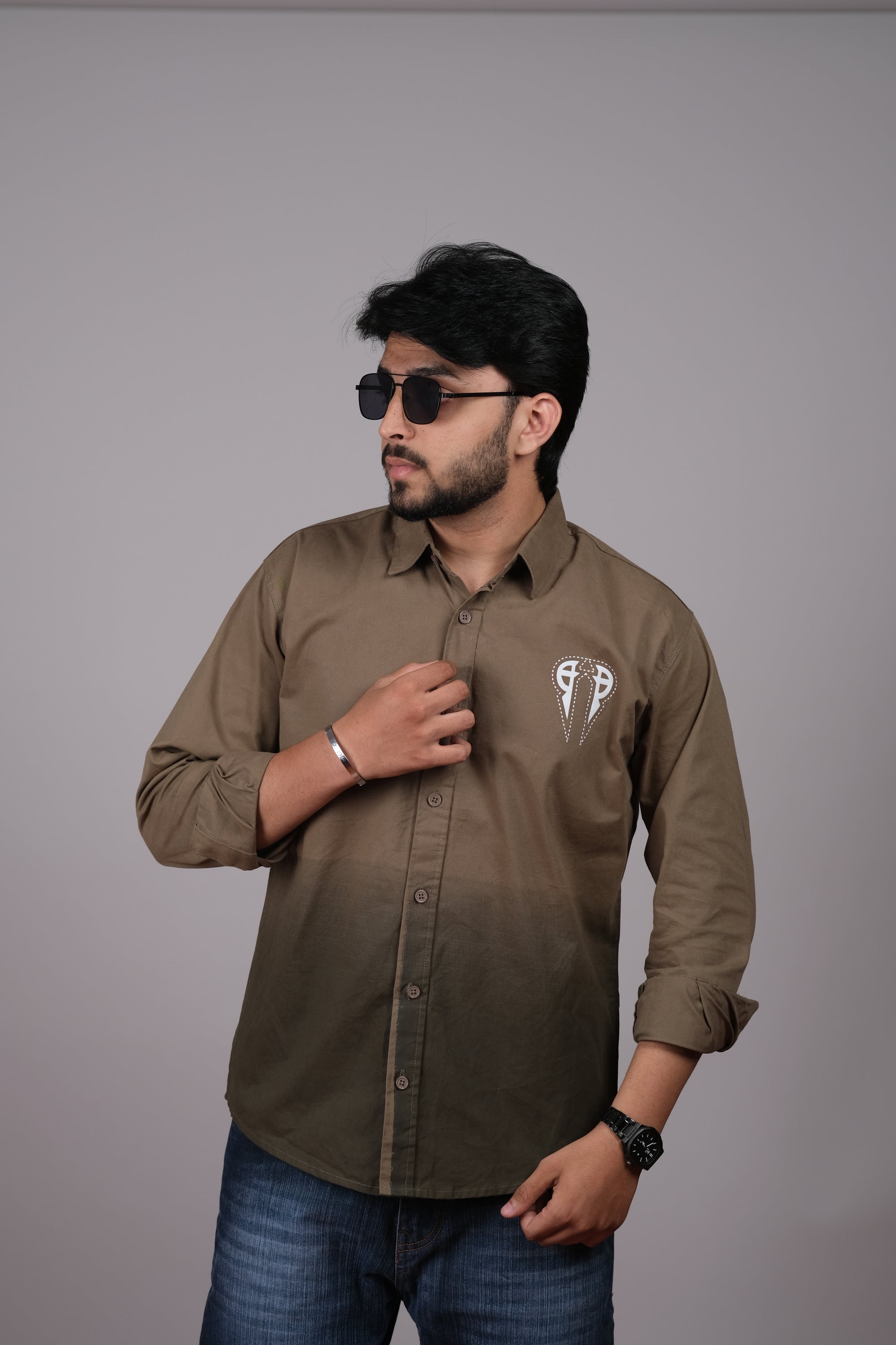 Men's Ombre Olive-Dark Green Cotton Shirt | Casual Style