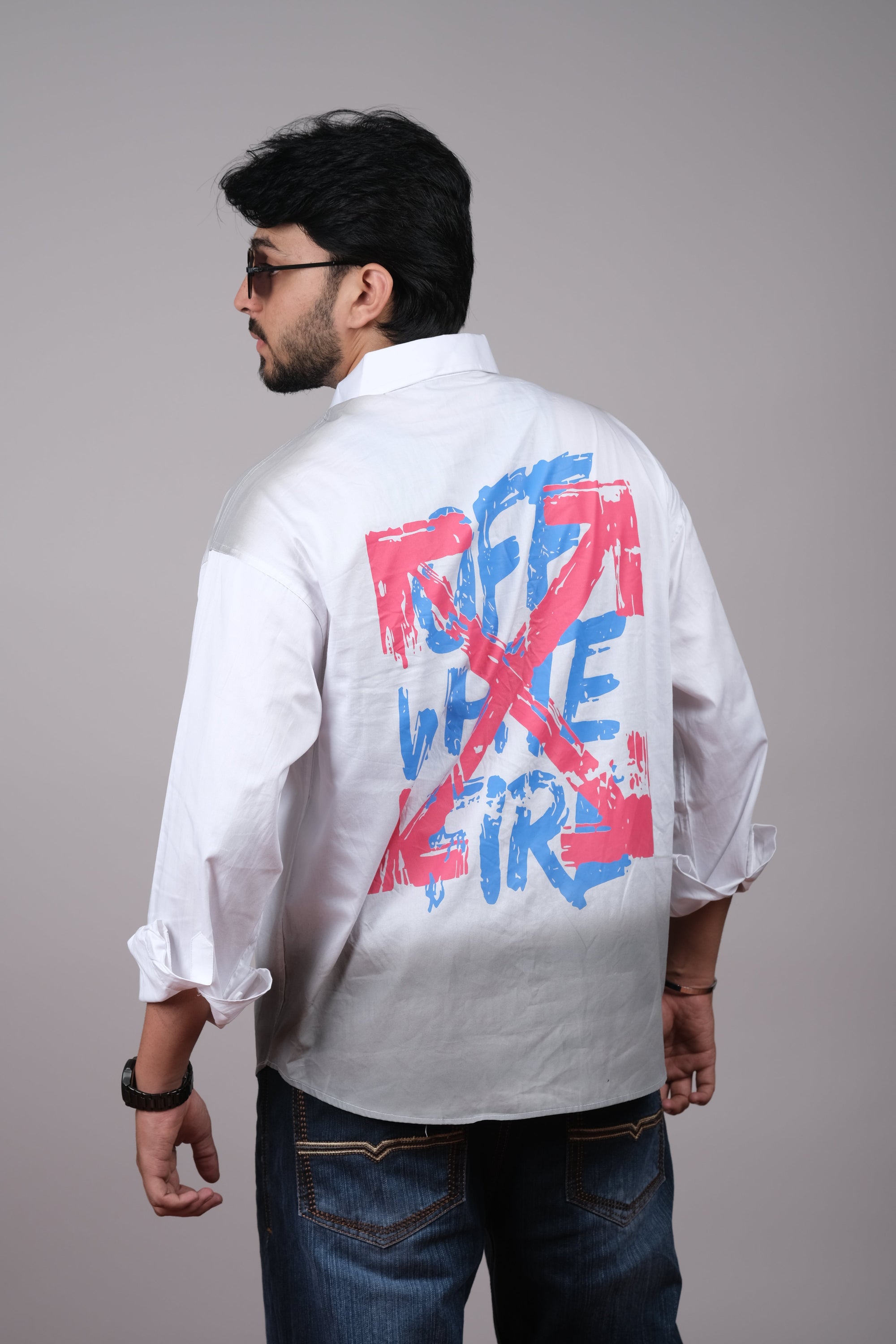 Men's White Graphic Pocket Shirt