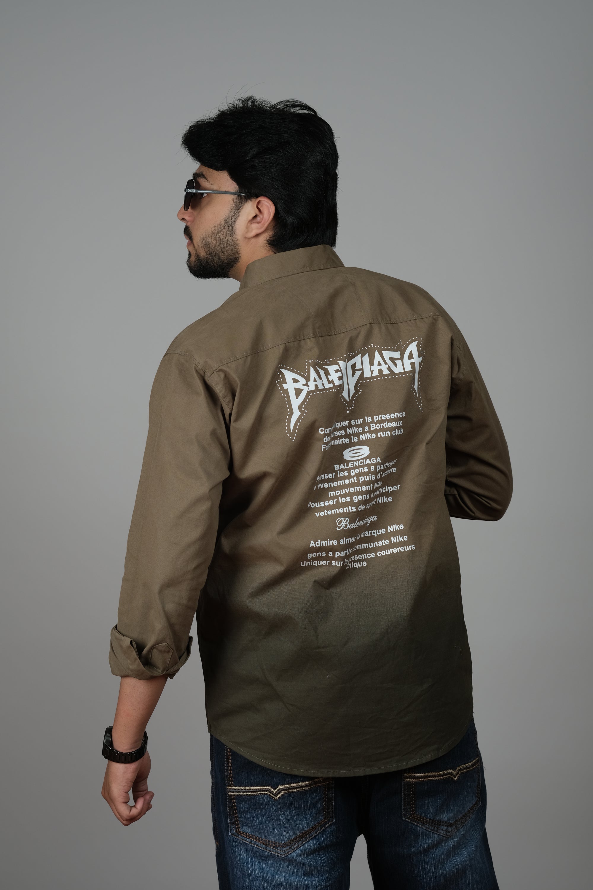 Men's Ombre Olive-Dark Green Cotton Shirt | Casual Style