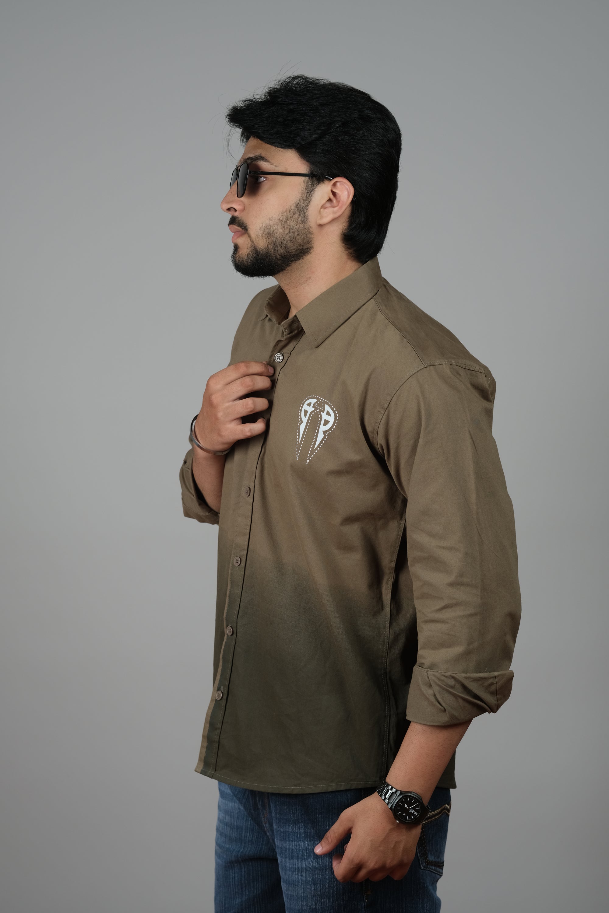 Men's Ombre Olive-Dark Green Cotton Shirt | Casual Style