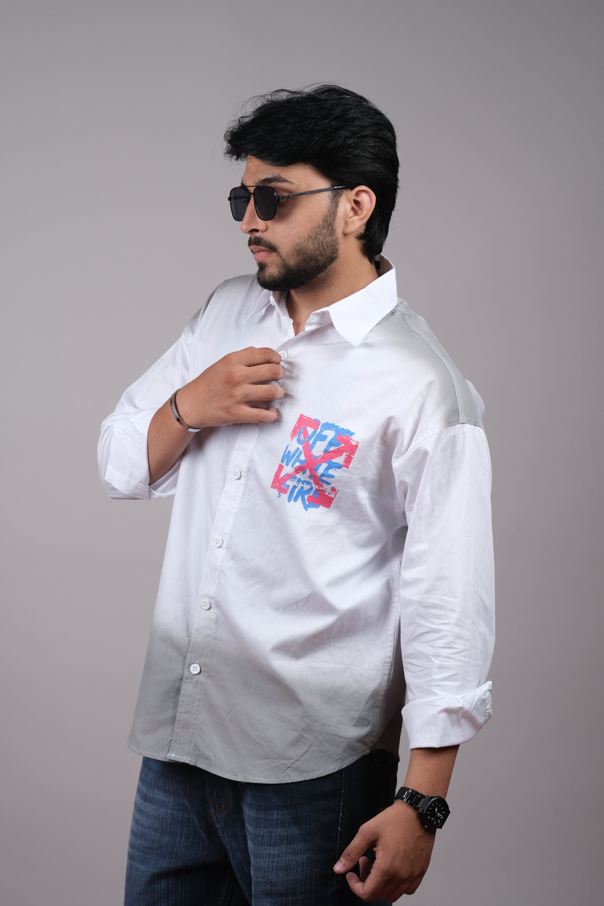 Men's White Graphic Pocket Shirt