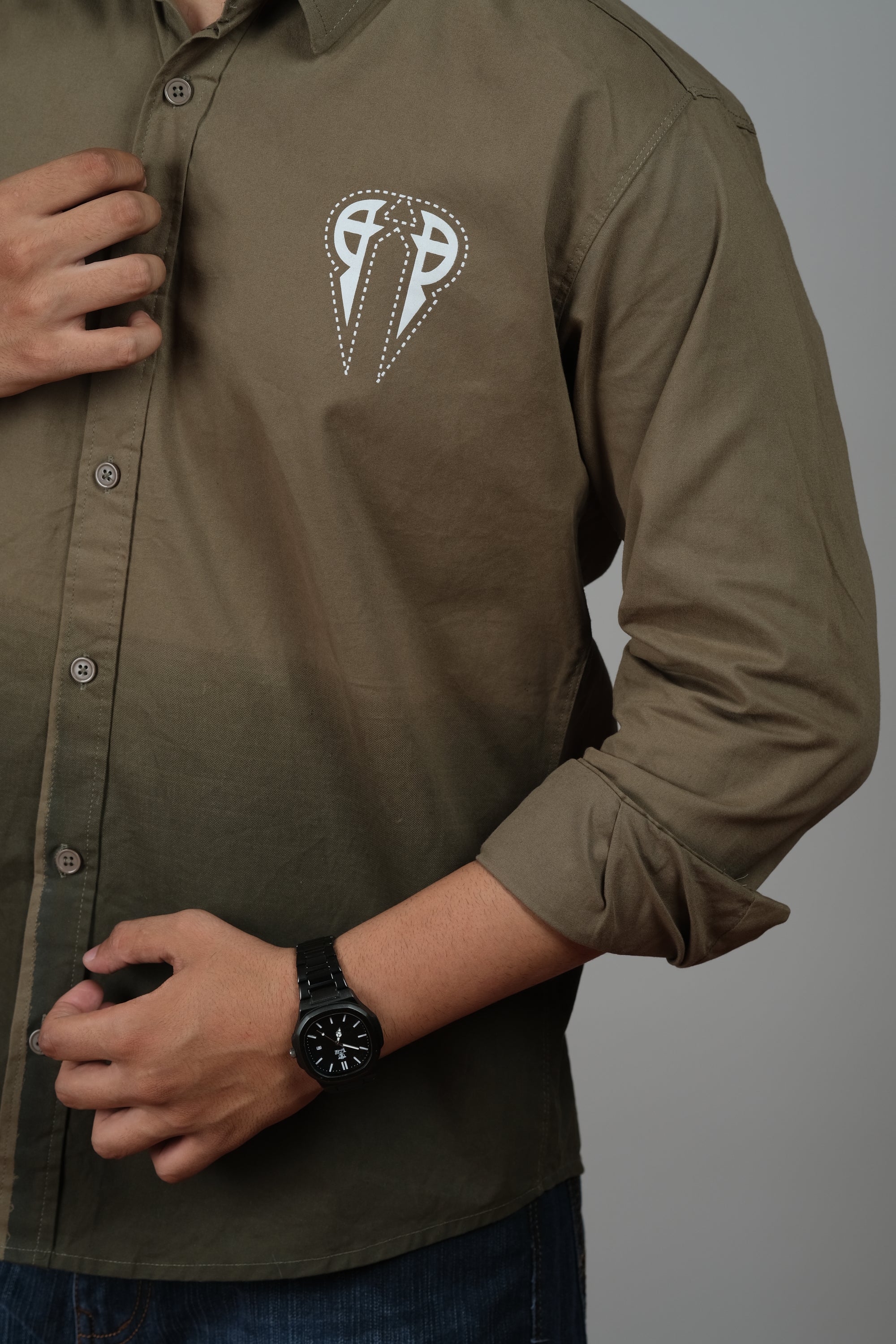 Men's Ombre Olive-Dark Green Cotton Shirt | Casual Style