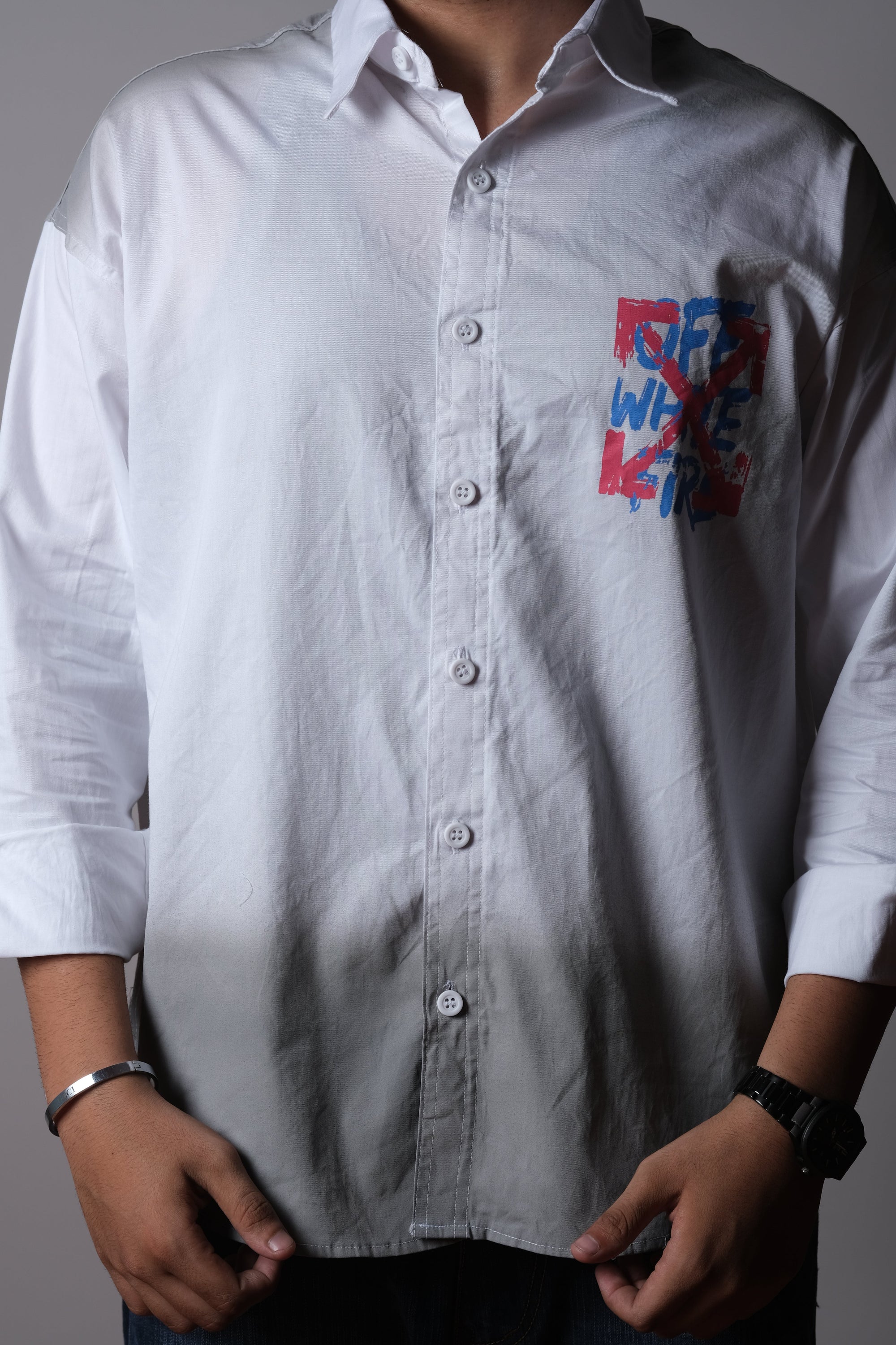 Men's White Graphic Pocket Shirt