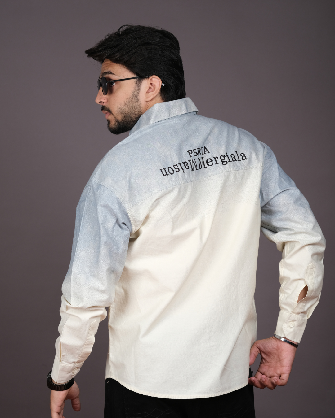 Men’s Sky Blue & Cream Ombre Long Sleeve Cotton Shirt