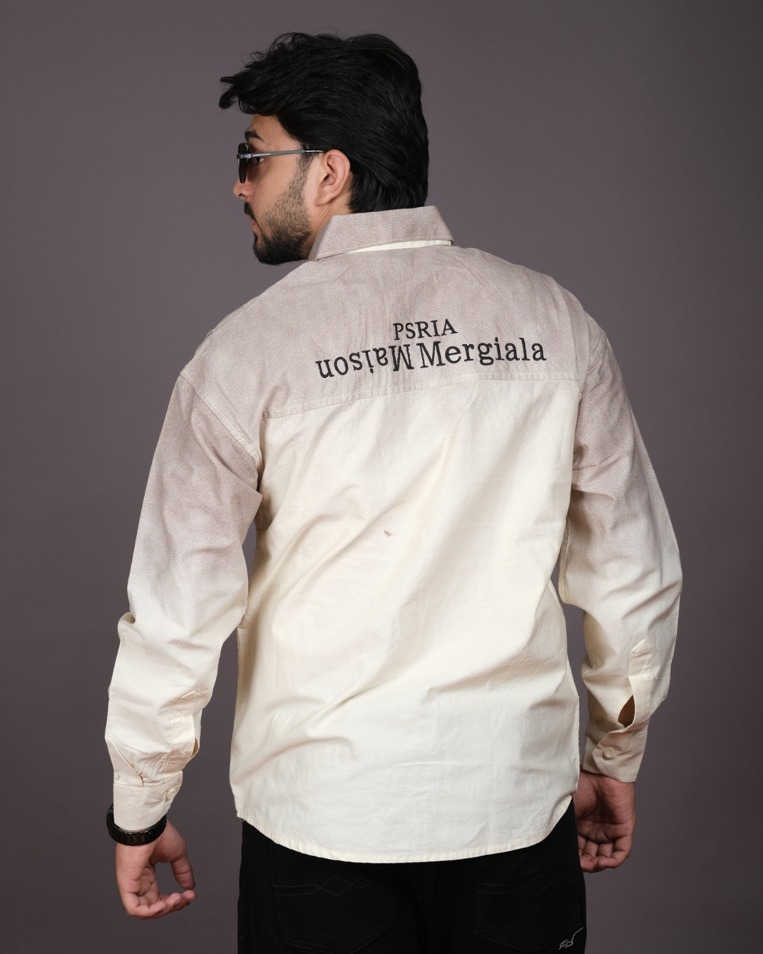 Men’s Beige & Cream Ombre Long Sleeve Shirt