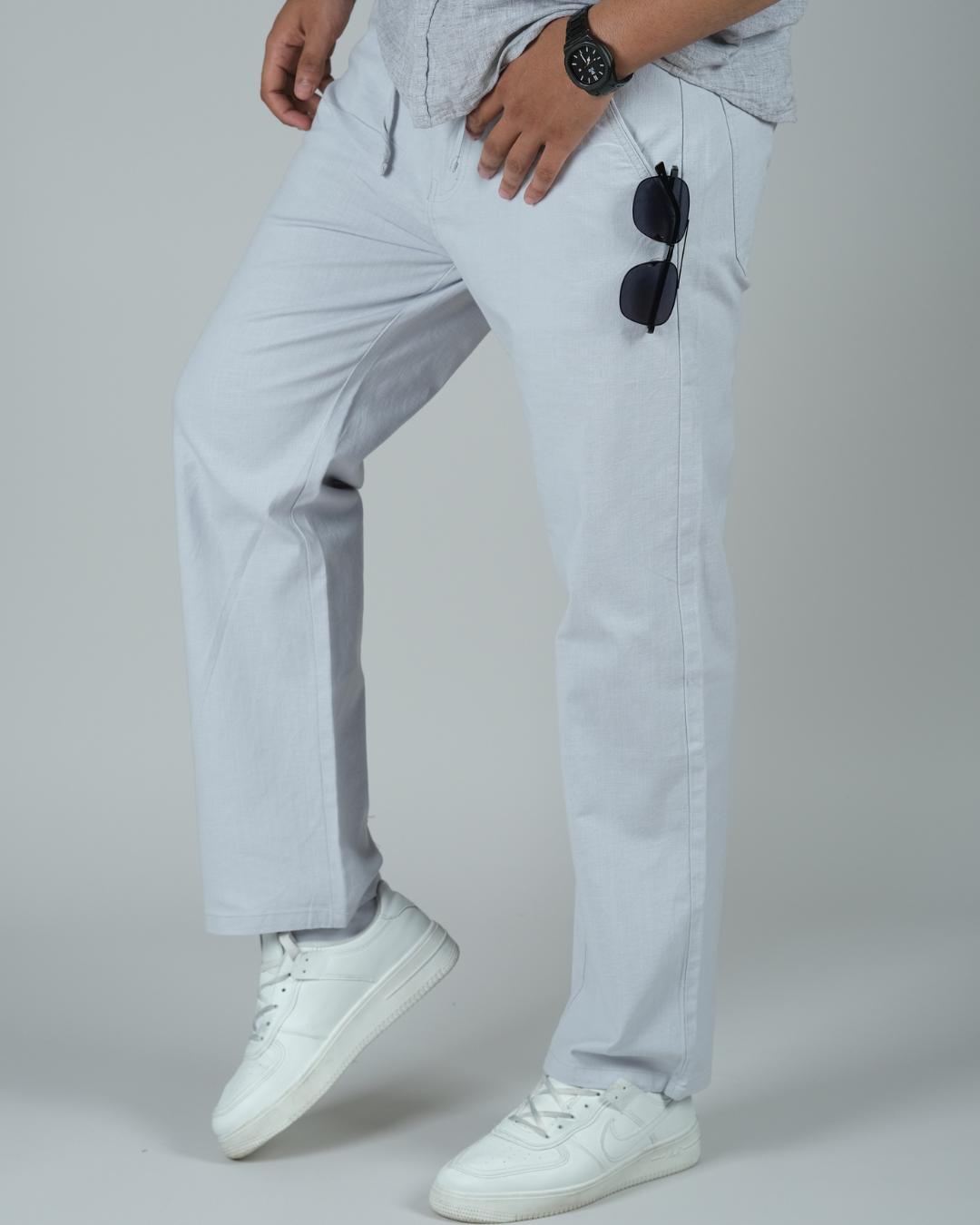White Drawstring Relaxed Fit Pants