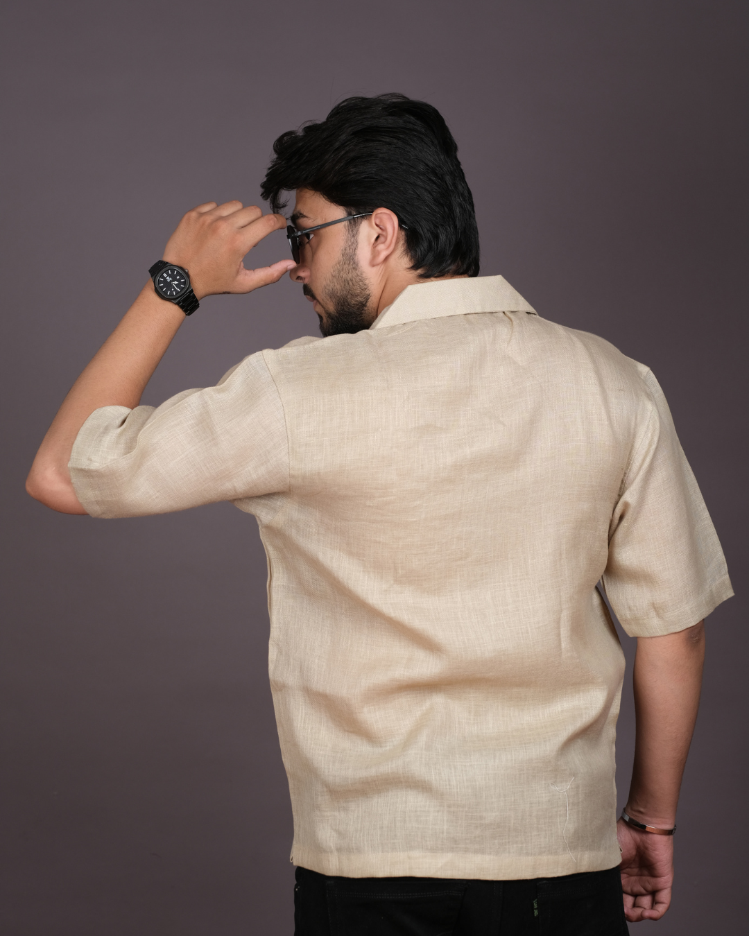 Men’s Linen Cuban Collar Shirt with Bold Floral
