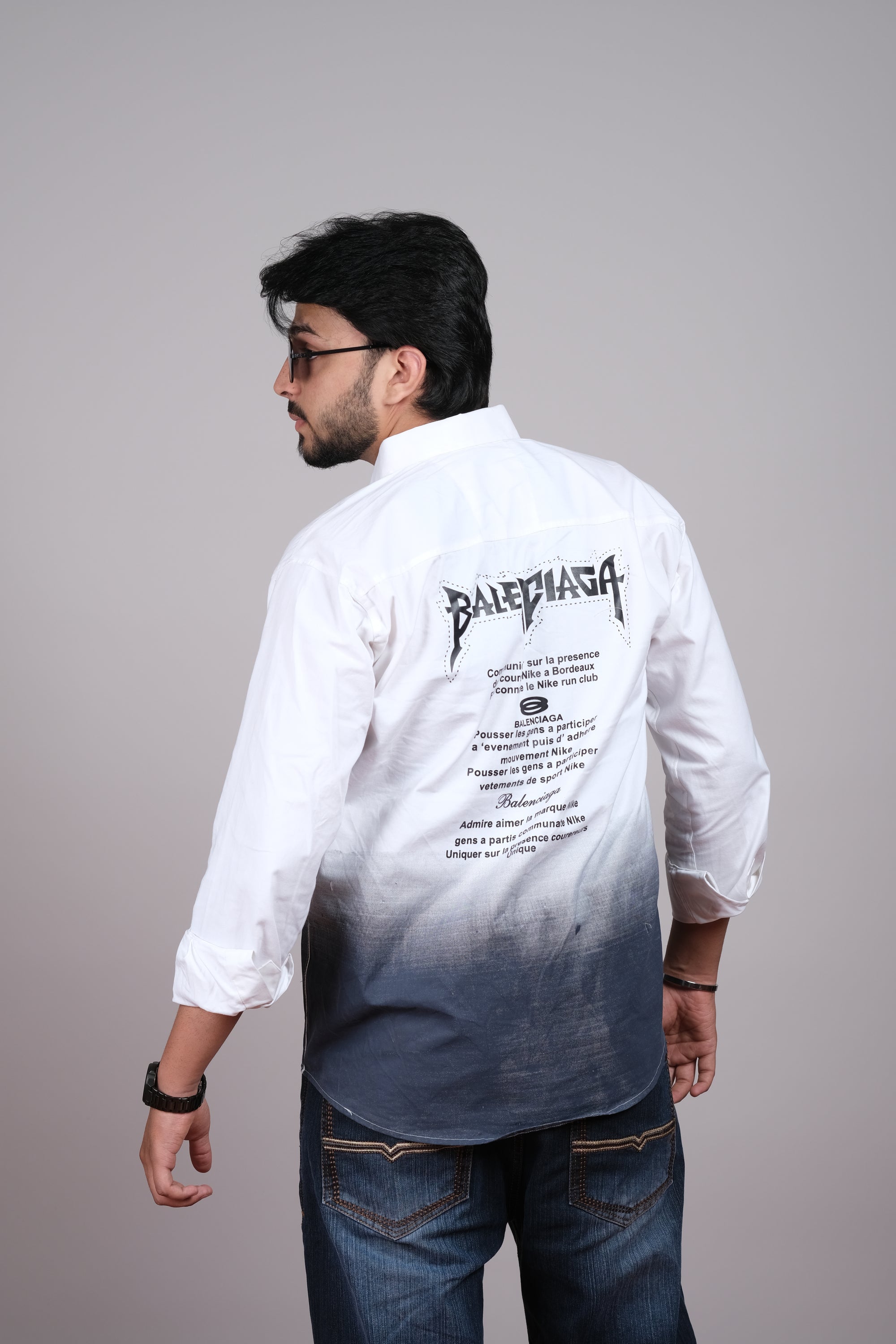 Men's Ombre White & Black Cotton Casual Shirt