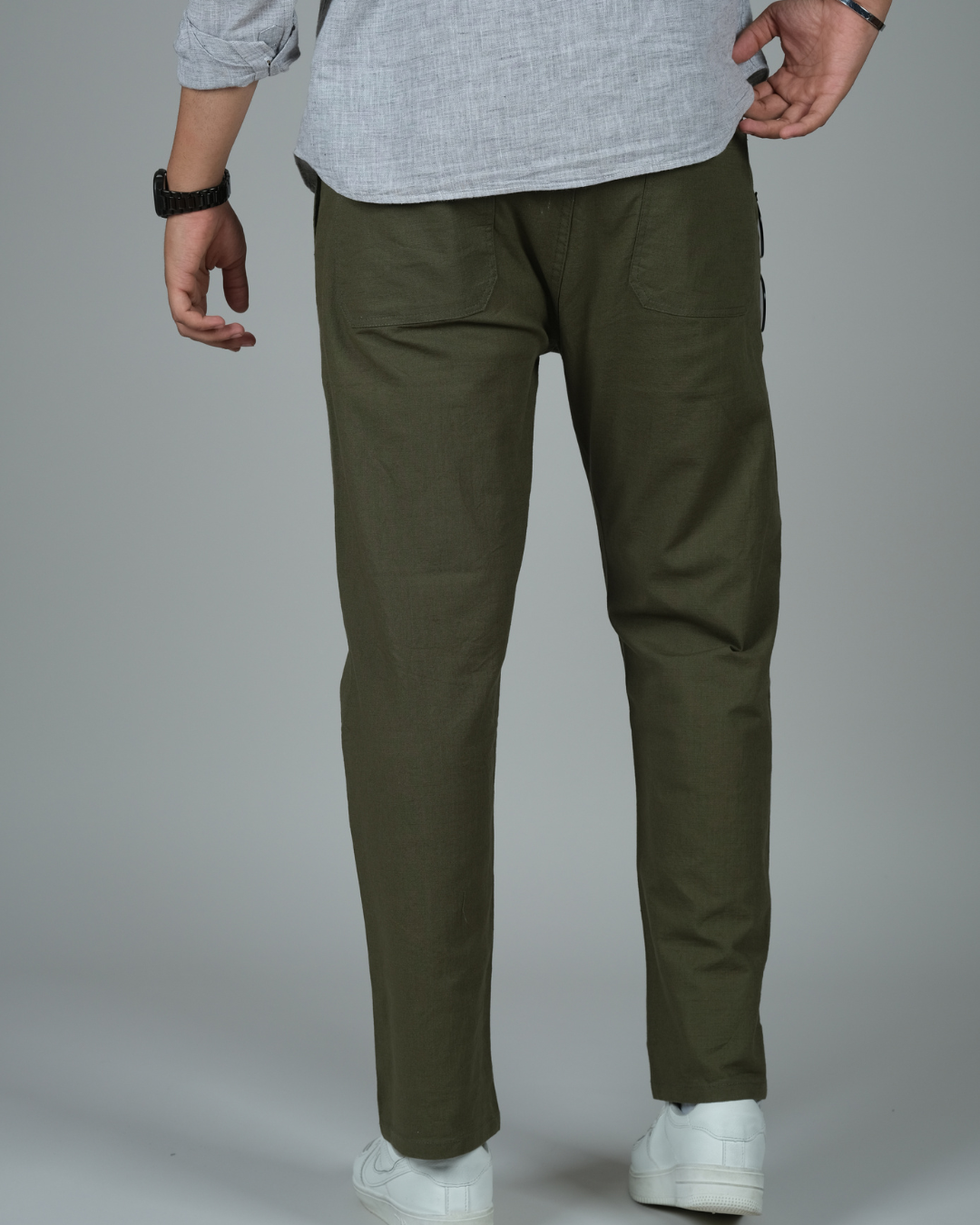 Classic Dark Green Casual Linen Pants