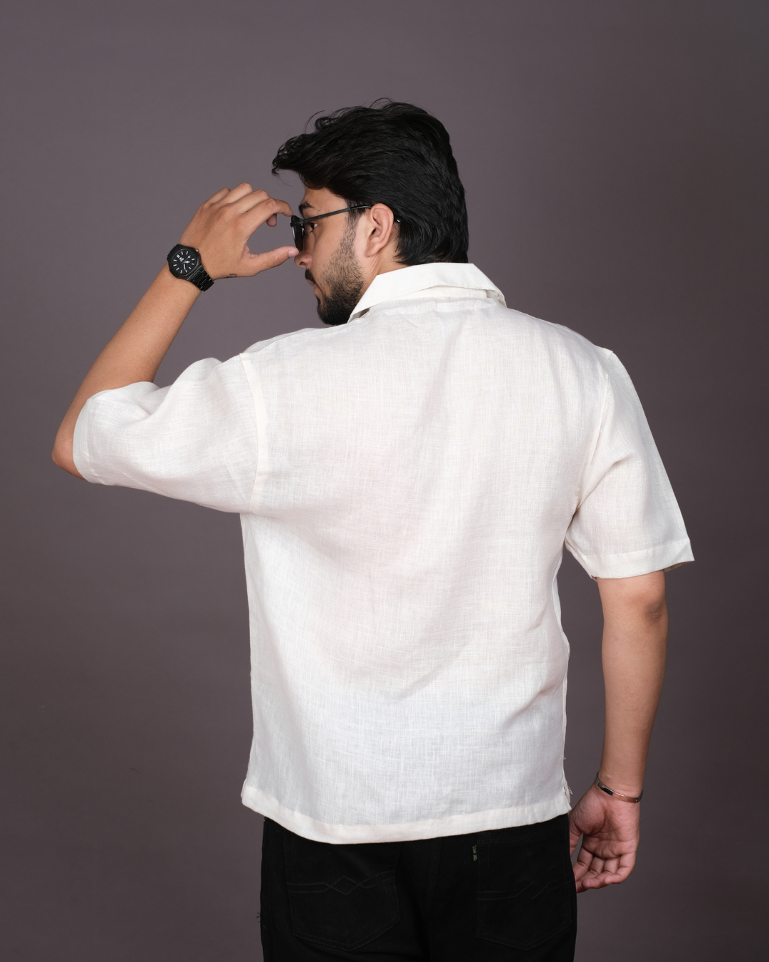 Men’s Linen Cuban Collar Shirt with Bold Floral
