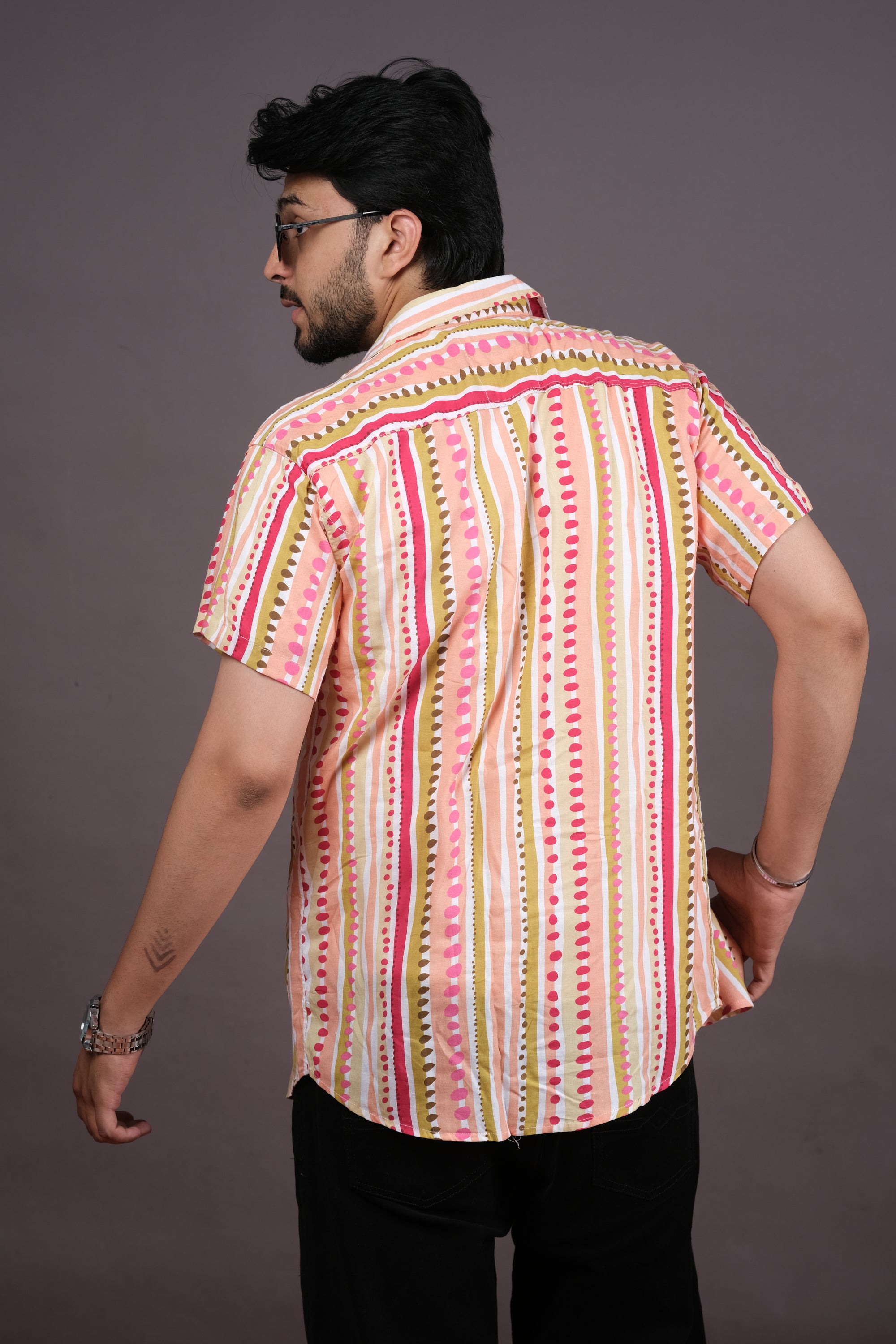 Men’s Blue Yellow Striped Printed Shirt