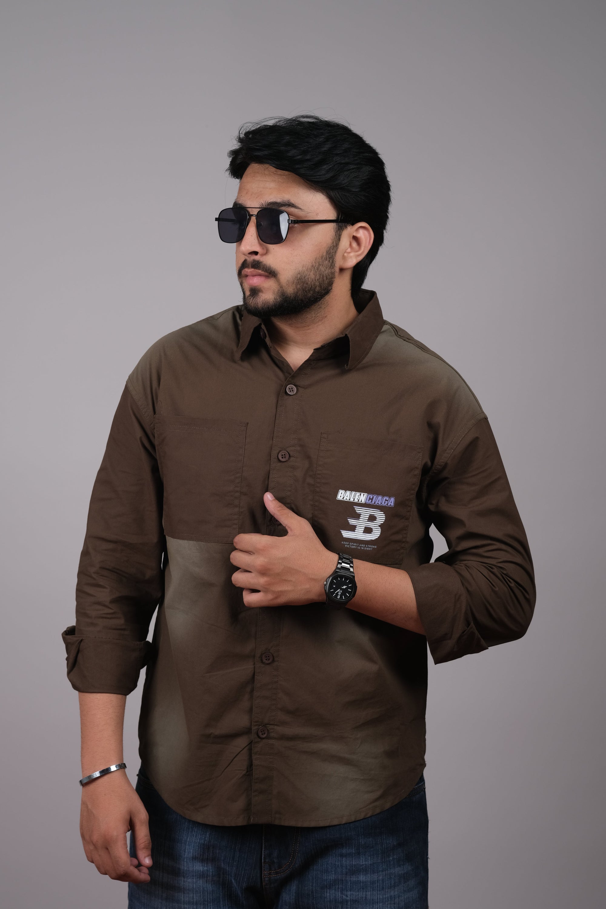 Brown Streetwear Cotton Shirt for Men