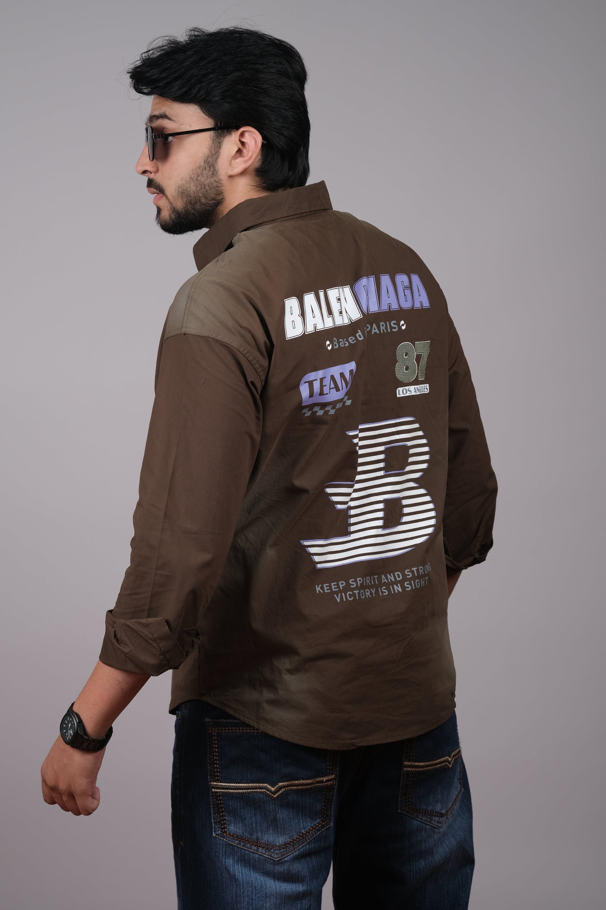 Brown Streetwear Cotton Shirt for Men