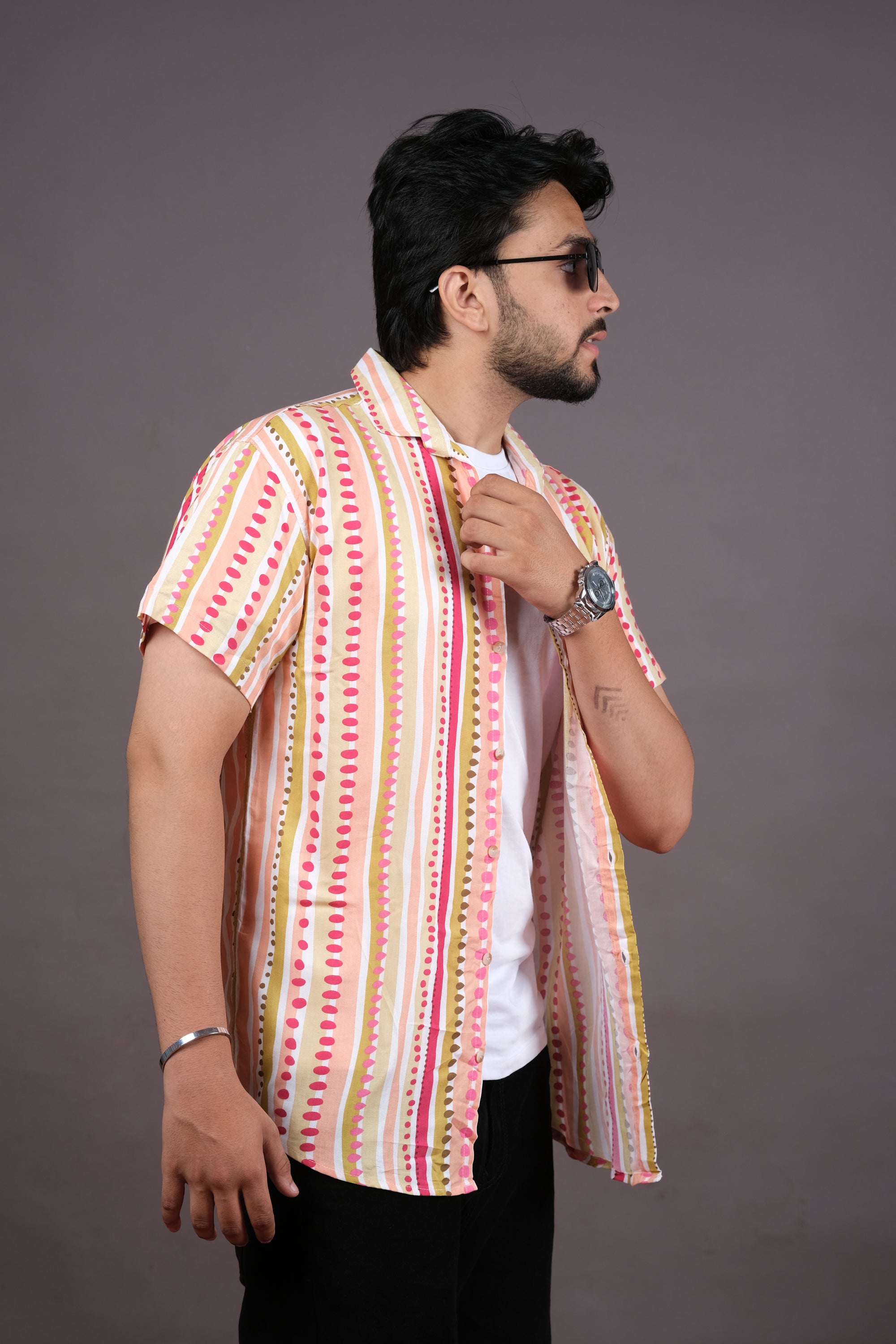 Men’s Blue Yellow Striped Printed Shirt