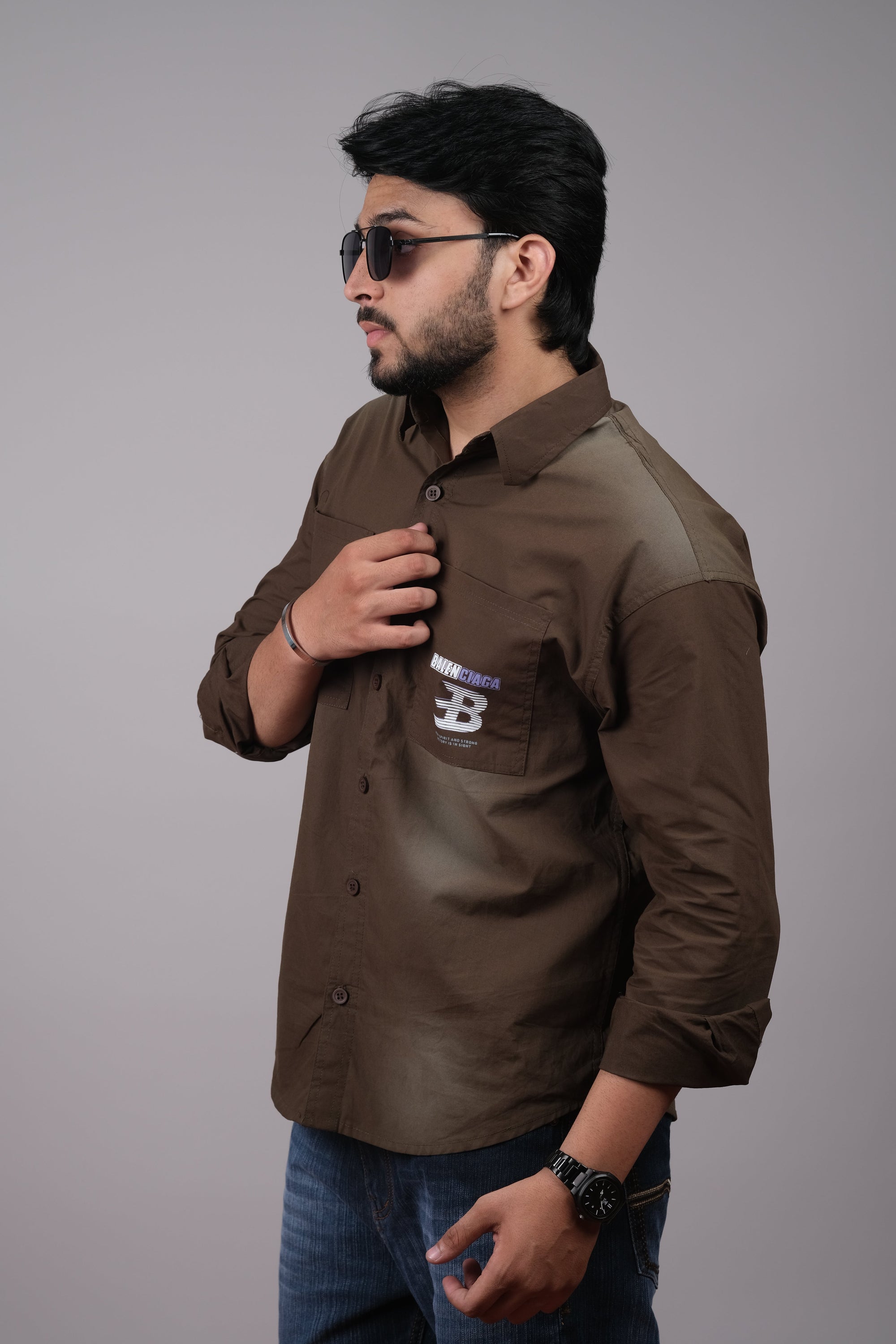 Brown Streetwear Cotton Shirt for Men