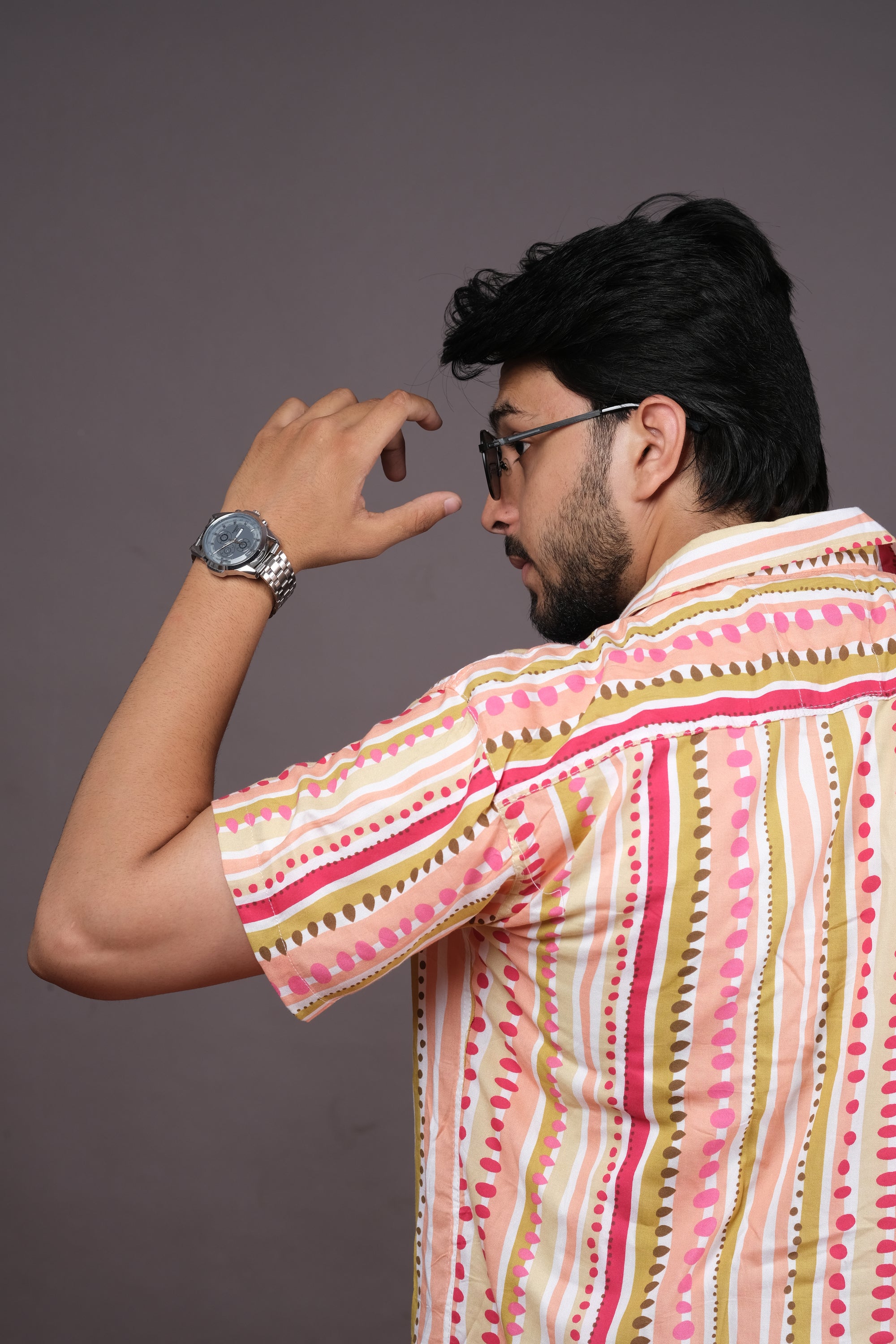 Men’s Blue Yellow Striped Printed Shirt