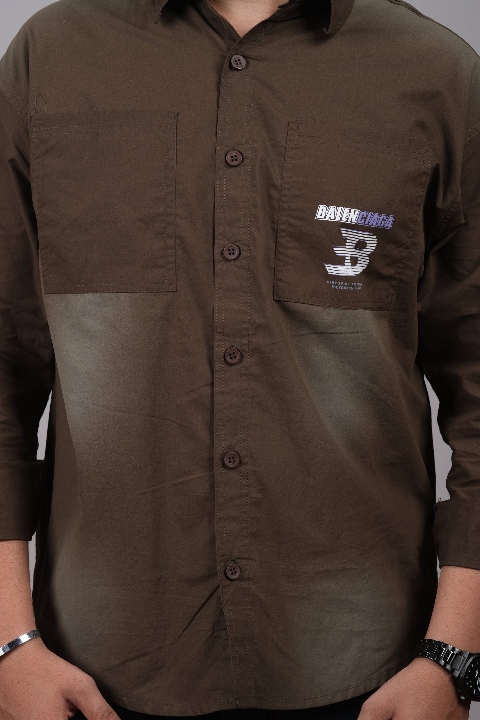 Brown Streetwear Cotton Shirt for Men