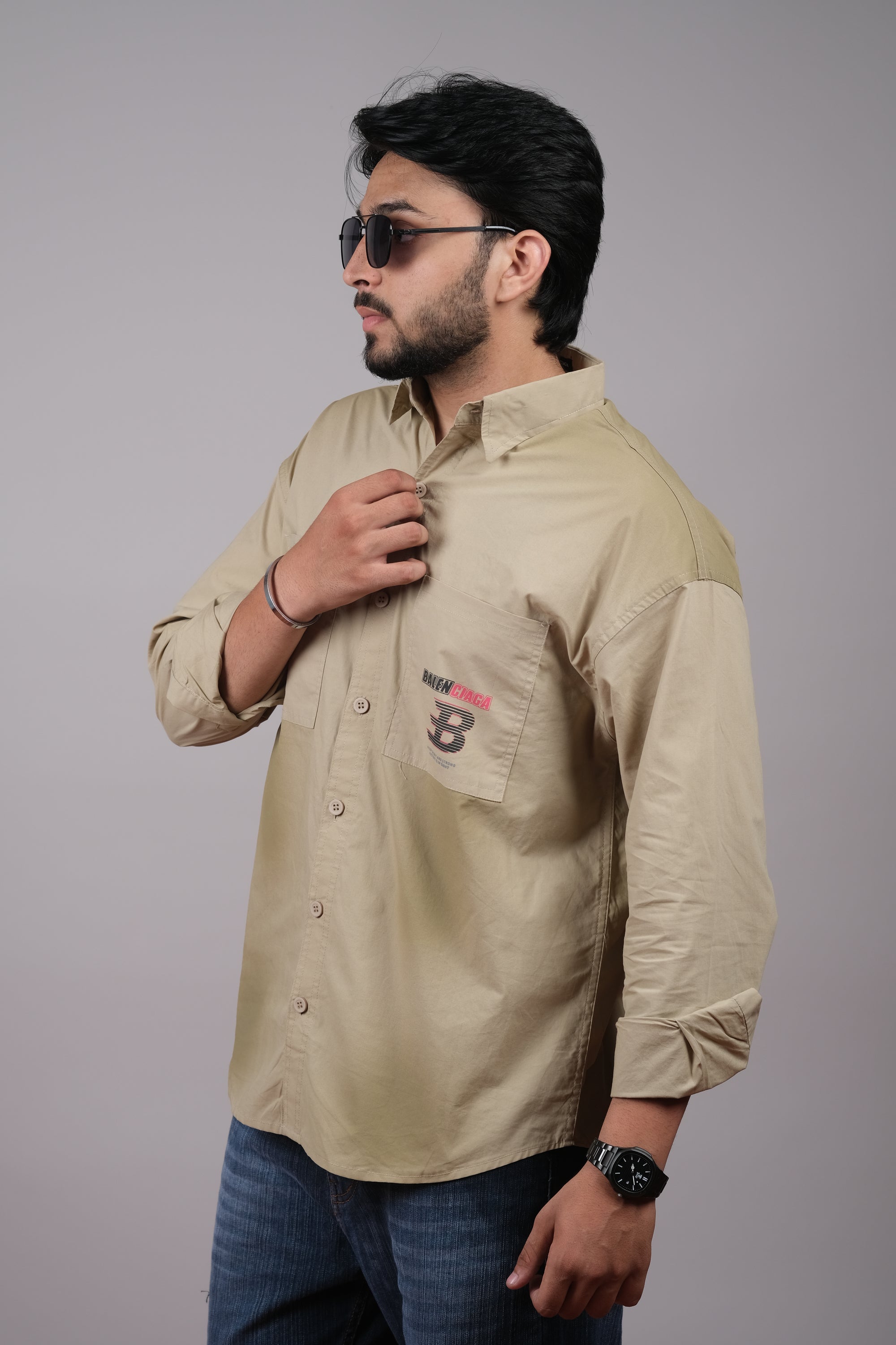 Beige Urban Casual Shirt for Men