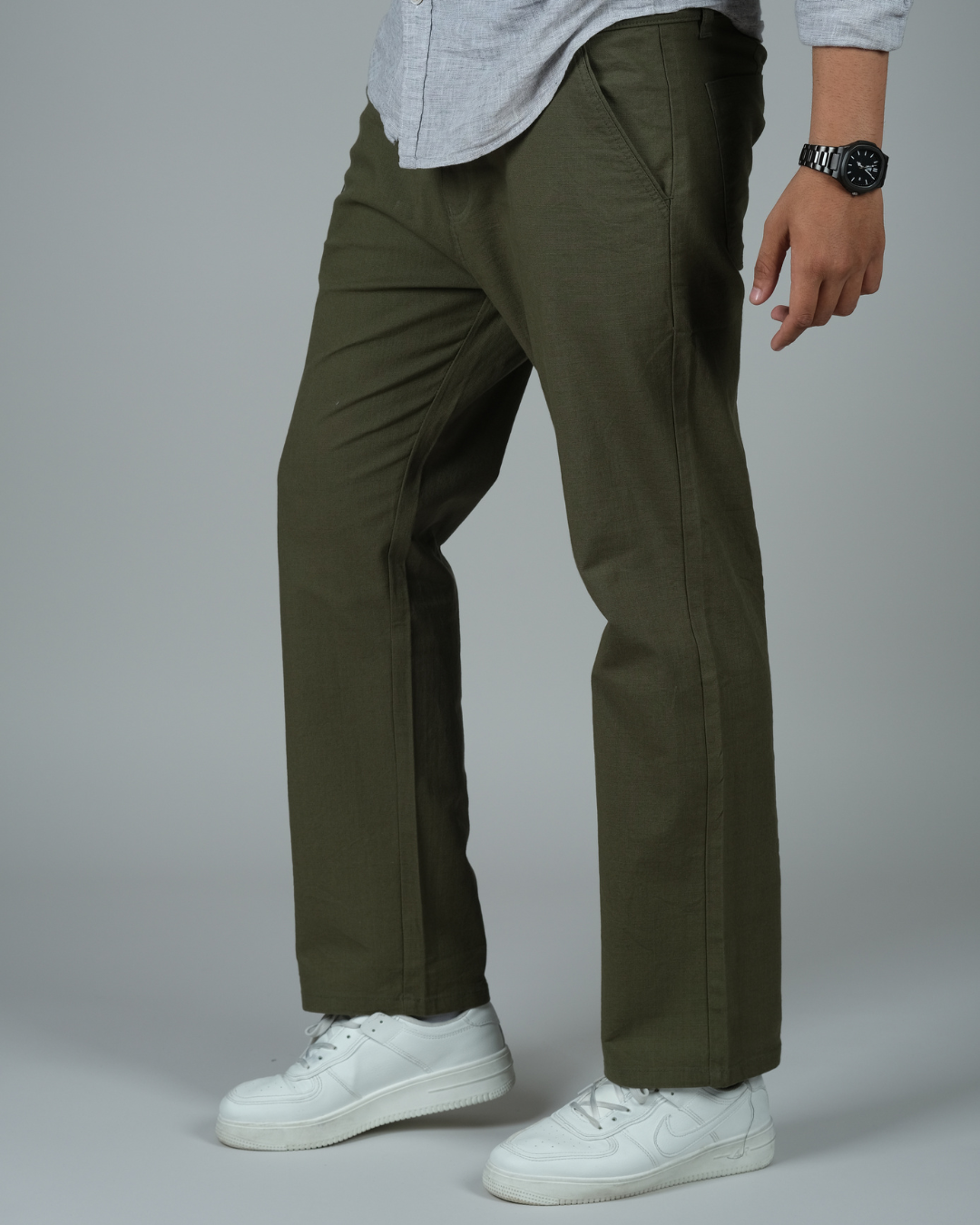 Classic Dark Green Casual Linen Pants