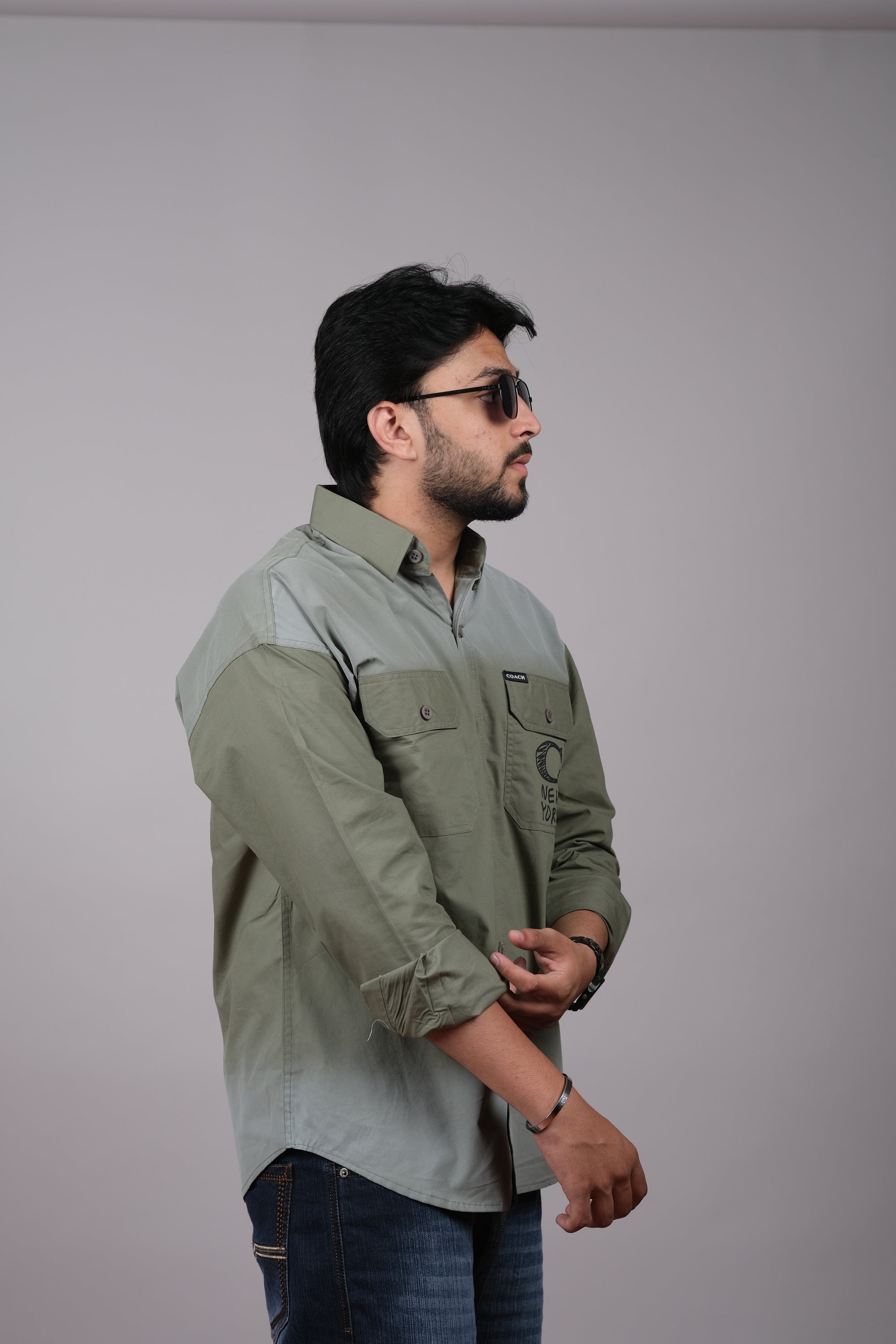 Stylish Olive Green Colorblock Shirt for Men