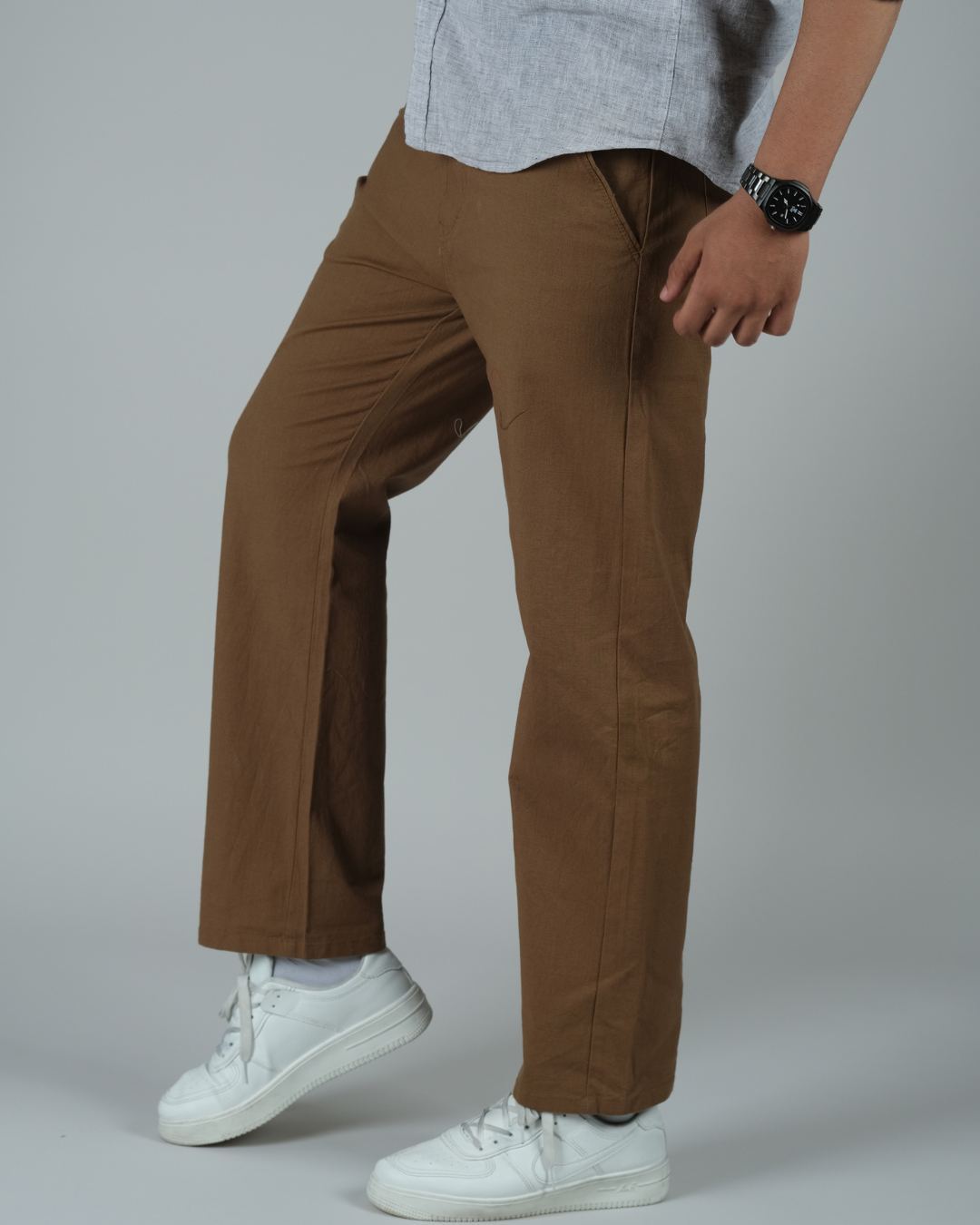 Brown Drawstring Relaxed Fit Pants